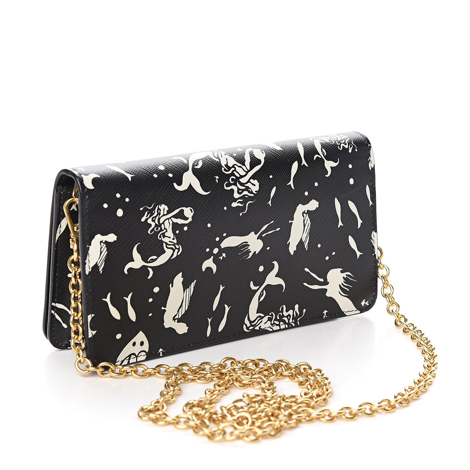 Prada Saffiano Triangle Logo Mermaid Print Mini Crossbody Bag Black 2 of 8