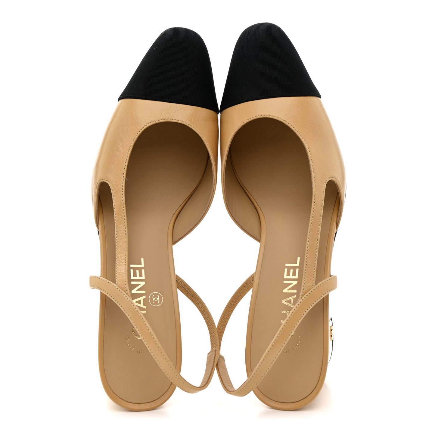 Goatskin Grosgrain Cap Toe CC Slingback Pumps 41 Beige Black
