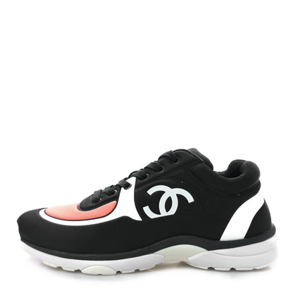 Chanel Lycra Fabric Womens CC Sneakers 40 Black White Pink 1 of 9