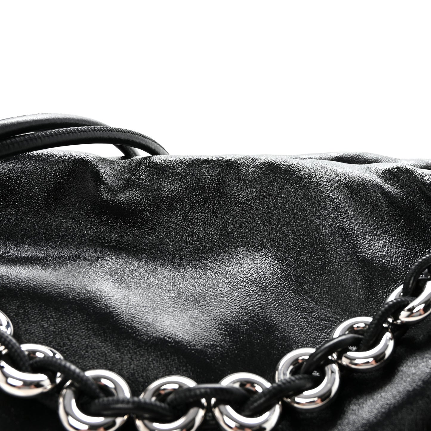 Patent Lambskin Donut Chain Large Flamenco Knot Clutch Black