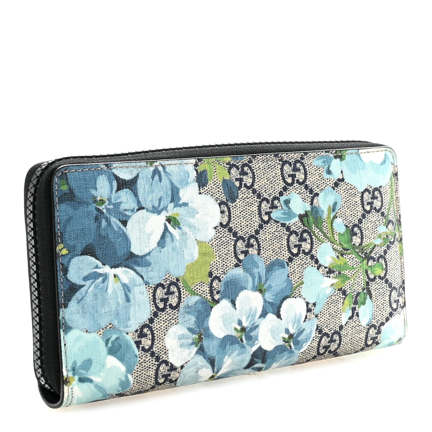 GG Supreme Monogram Blooms Zip Around Wallet Blue