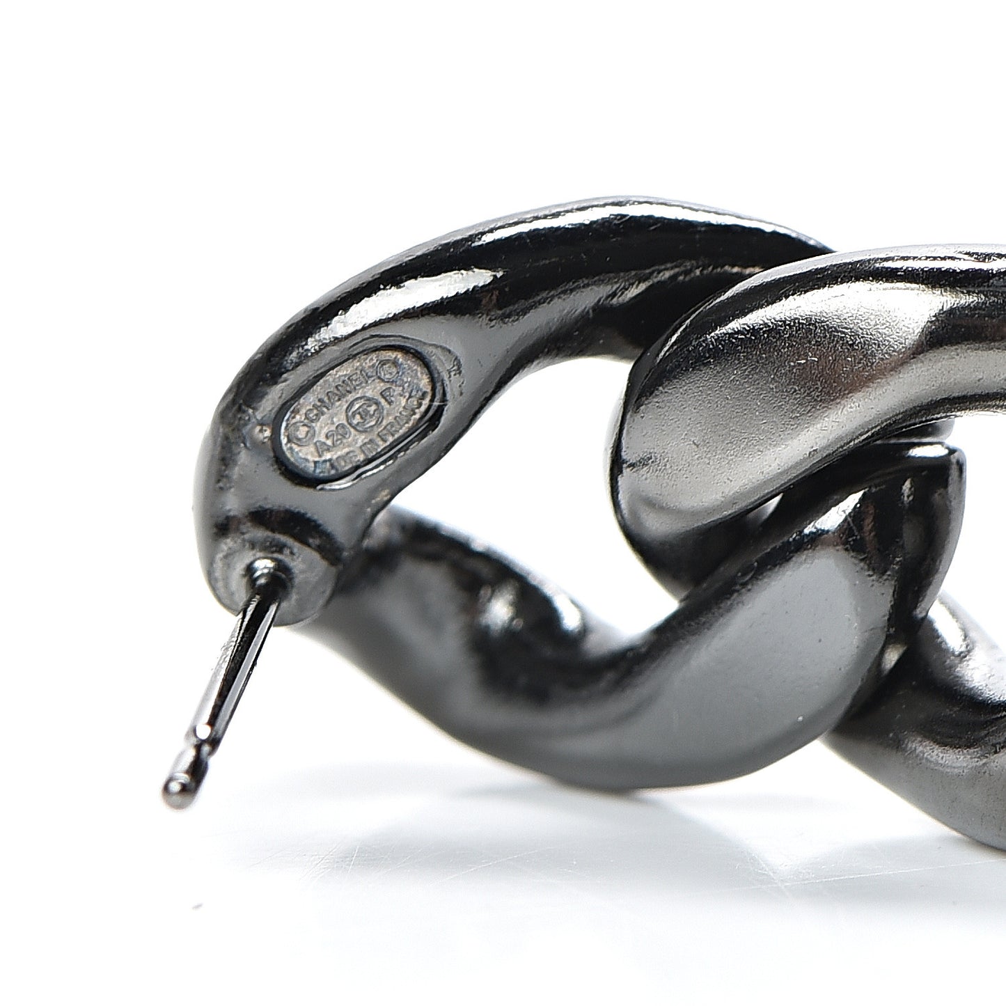 Metal CC Pick Drop Earrings Ruthenium