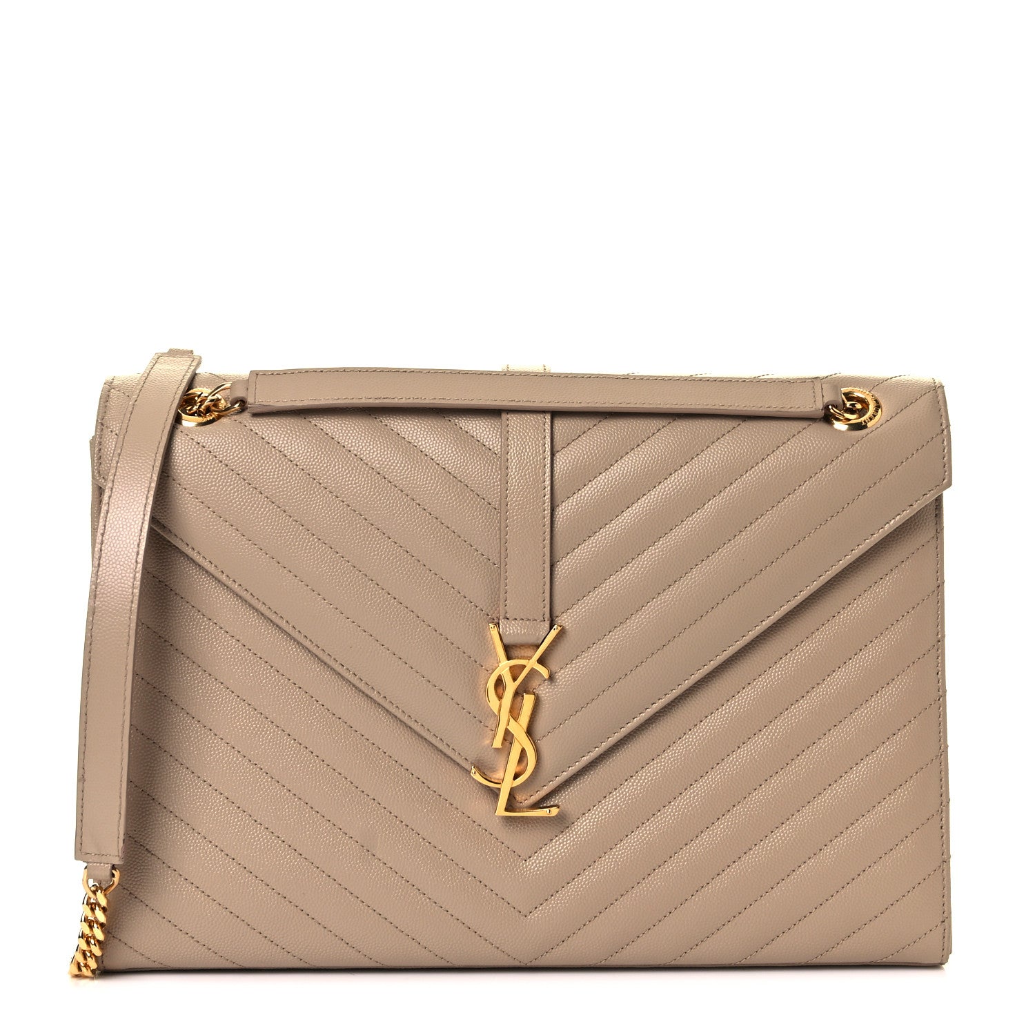 Saint Laurent Grain De Poudre Matelasse Chevron Large Monogram Satchel Dark Beige 1 of 21