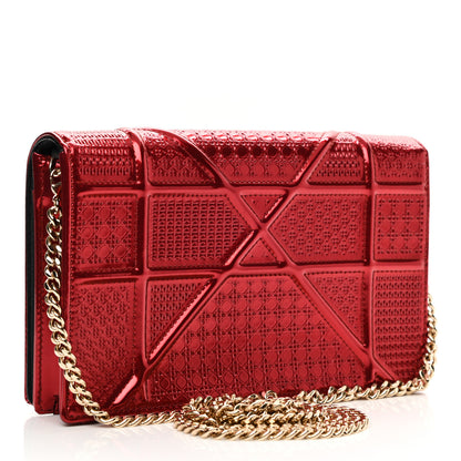 Christian Dior Metallic Patent Micro-Cannage Diorama Wallet on Chain Pouch Red 3 of 10