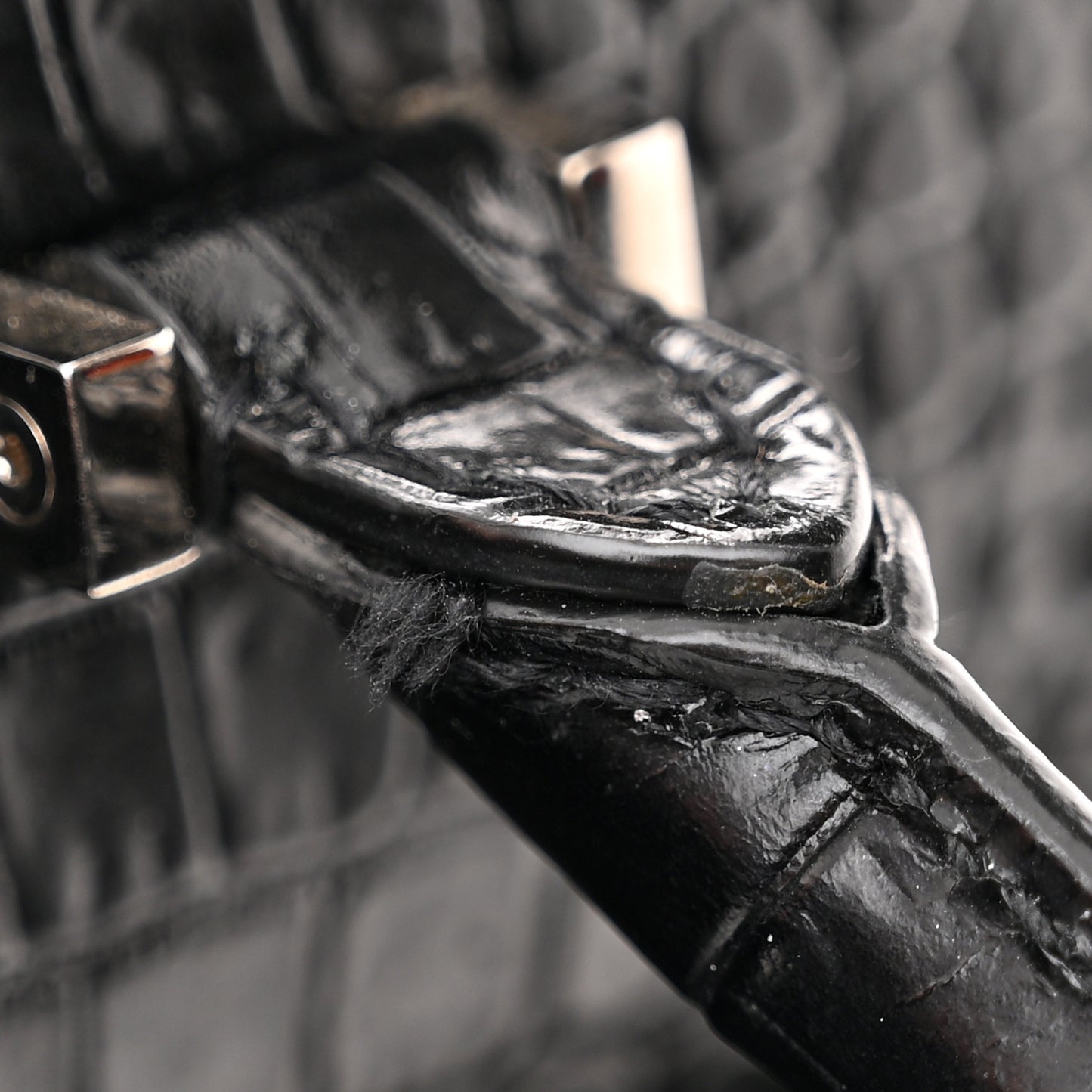 Calfskin Crocodile Embossed Small Uptown Tote Black