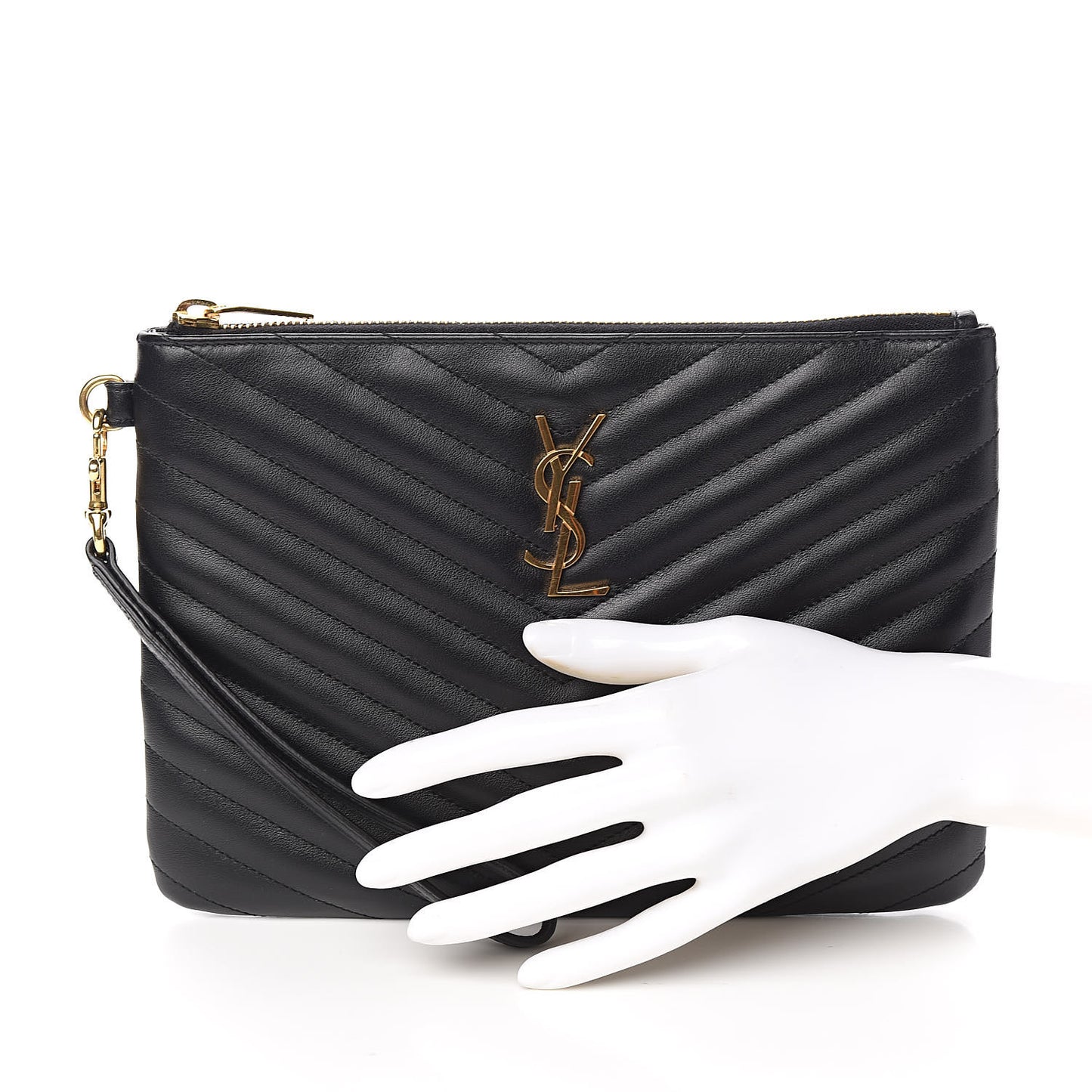 Calfskin Matelasse Chevron Monogram A5 Wristlet Black