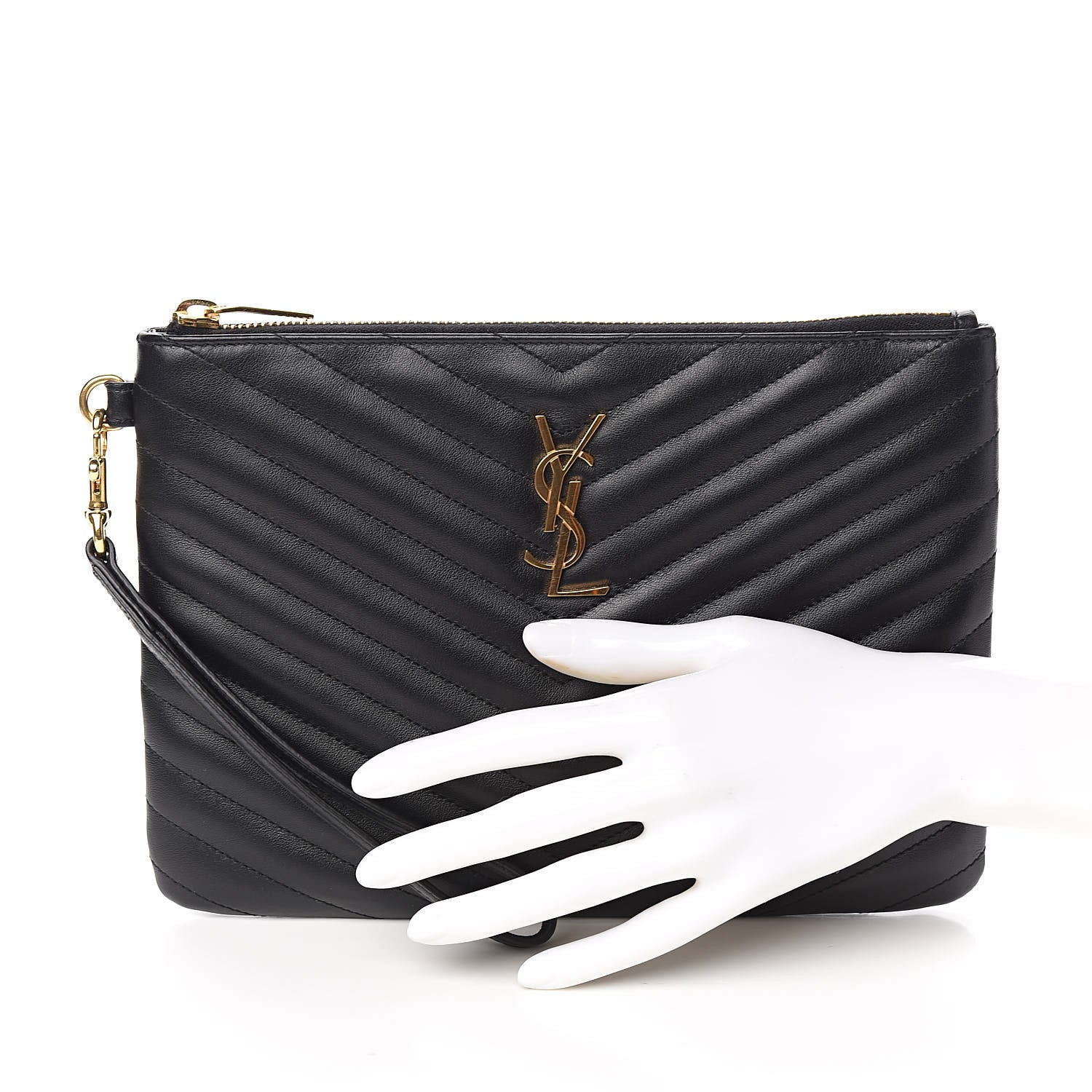 Saint Laurent Calfskin Matelasse Chevron Monogram A5 Wristlet Black 2 of 8