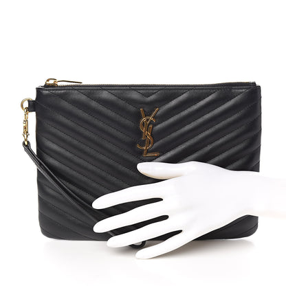 Saint Laurent Calfskin Matelasse Chevron Monogram A5 Wristlet Black 2 of 8