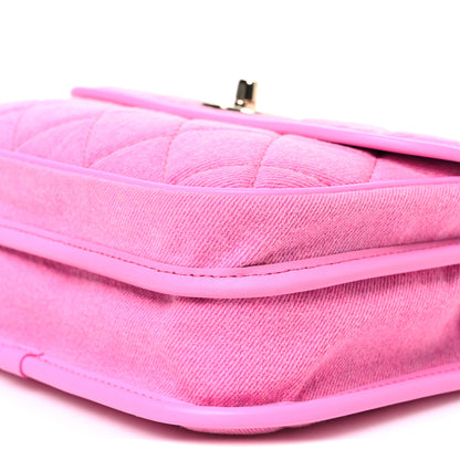 Chanel Denim Quilted Small Messenger Flap Neon Pink 10 of 10