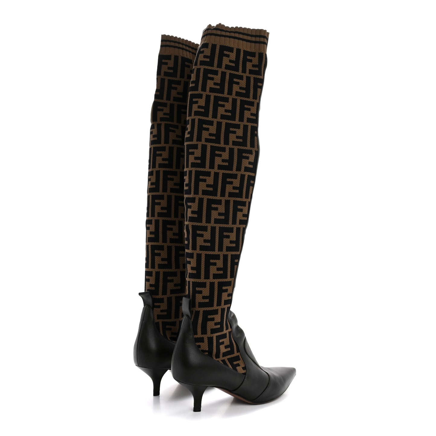 Nappa Microfiber Fabric FF Rockoko Thigh High Boots 37.5 Ebano Tobacco Black