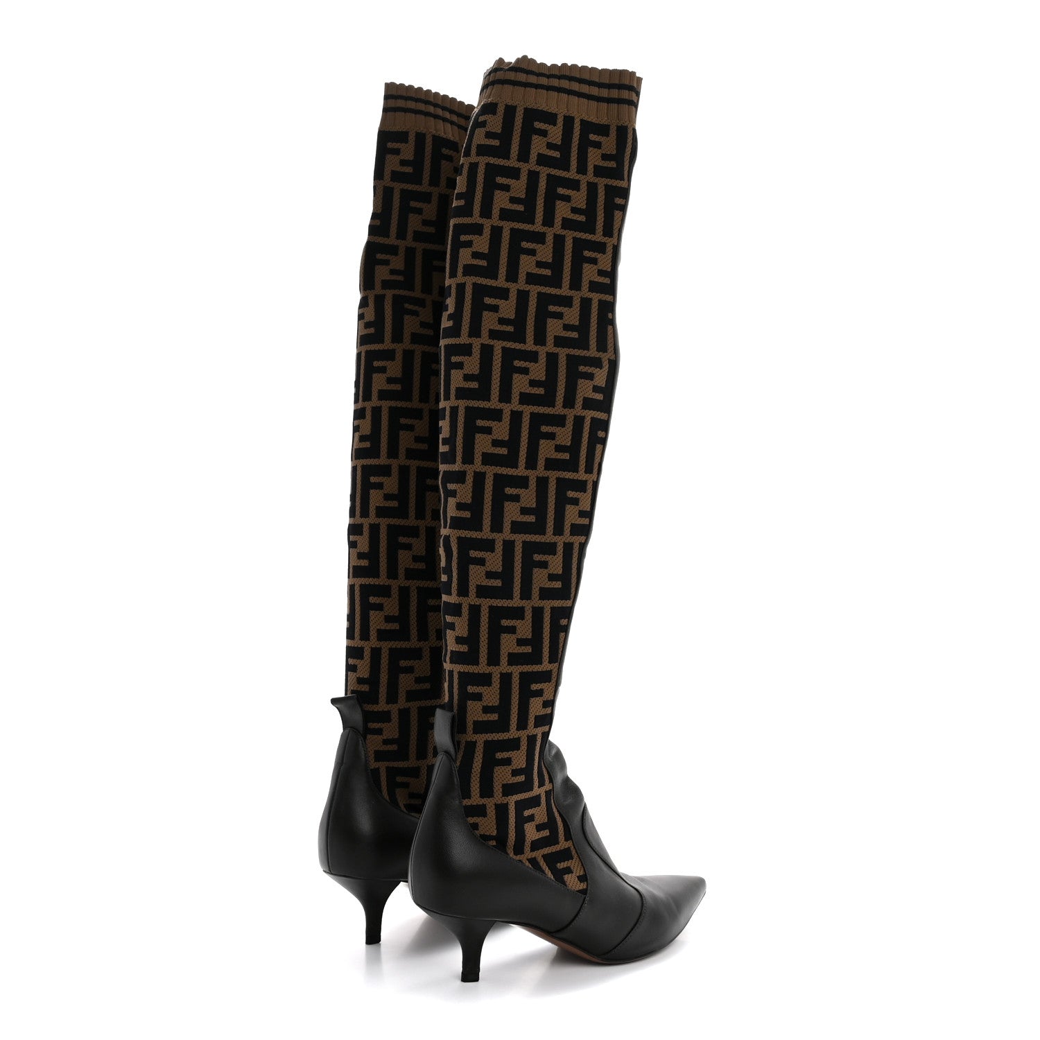Fendi Nappa Microfiber Fabric FF Rockoko Thigh High Boots 37.5 Ebano Tobacco Black 4 of 10