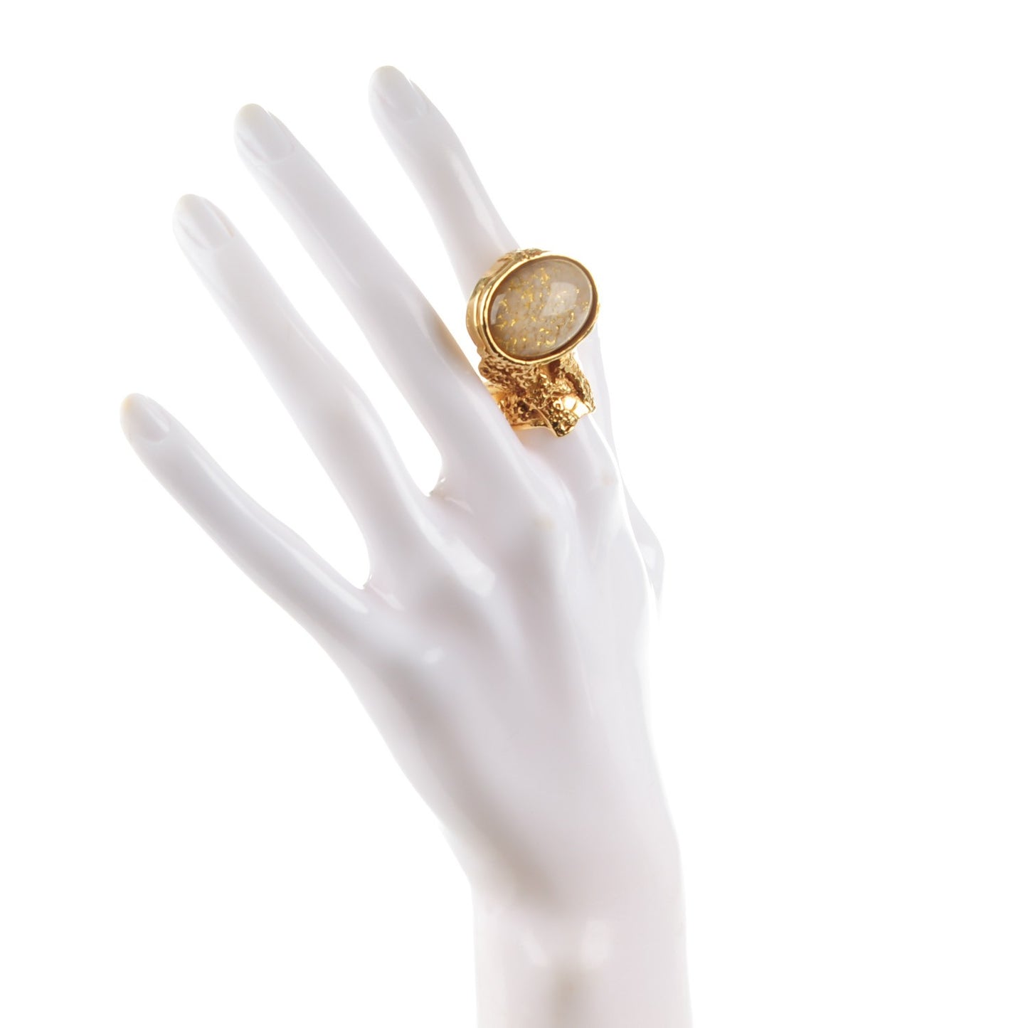 Glass Cabochon Arty Ovale Ring 6 Gold Cream