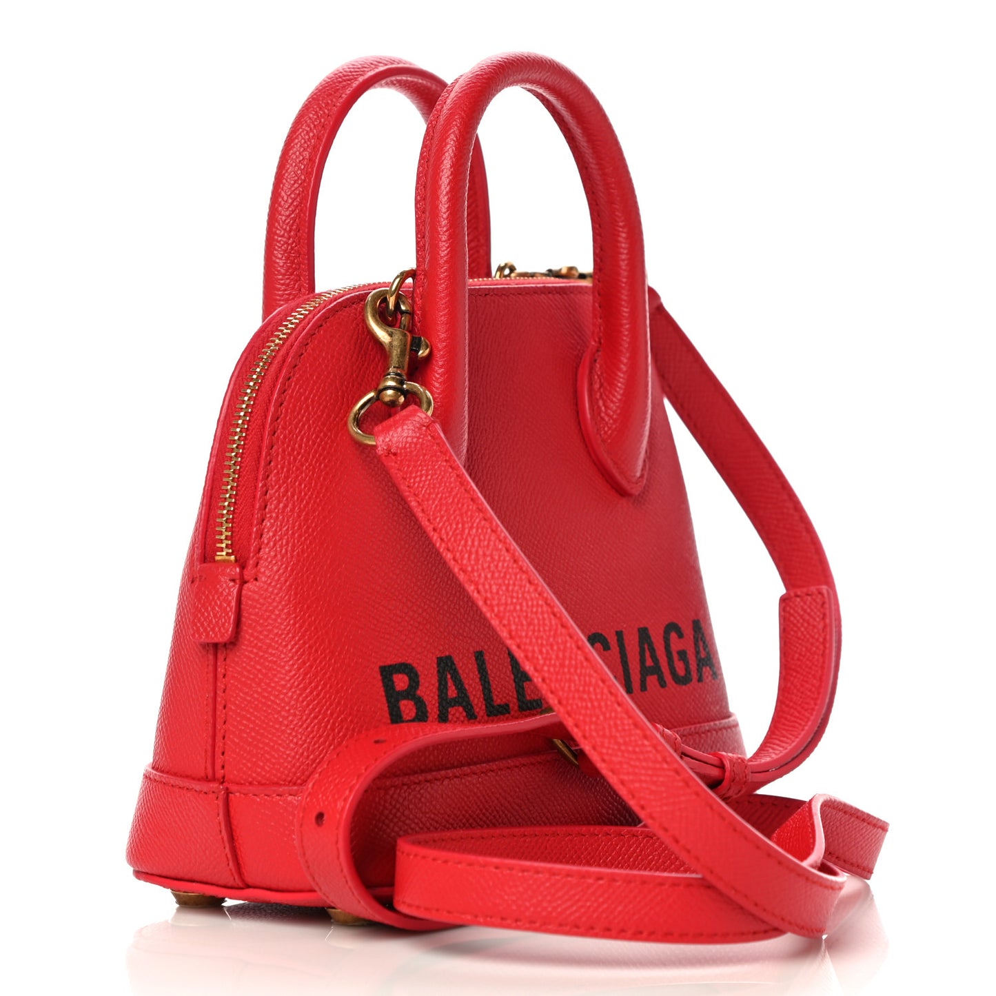 Signature Grained Calfskin Logo XXS Ville Top Handle Bag Rouge Coquelicot Black
