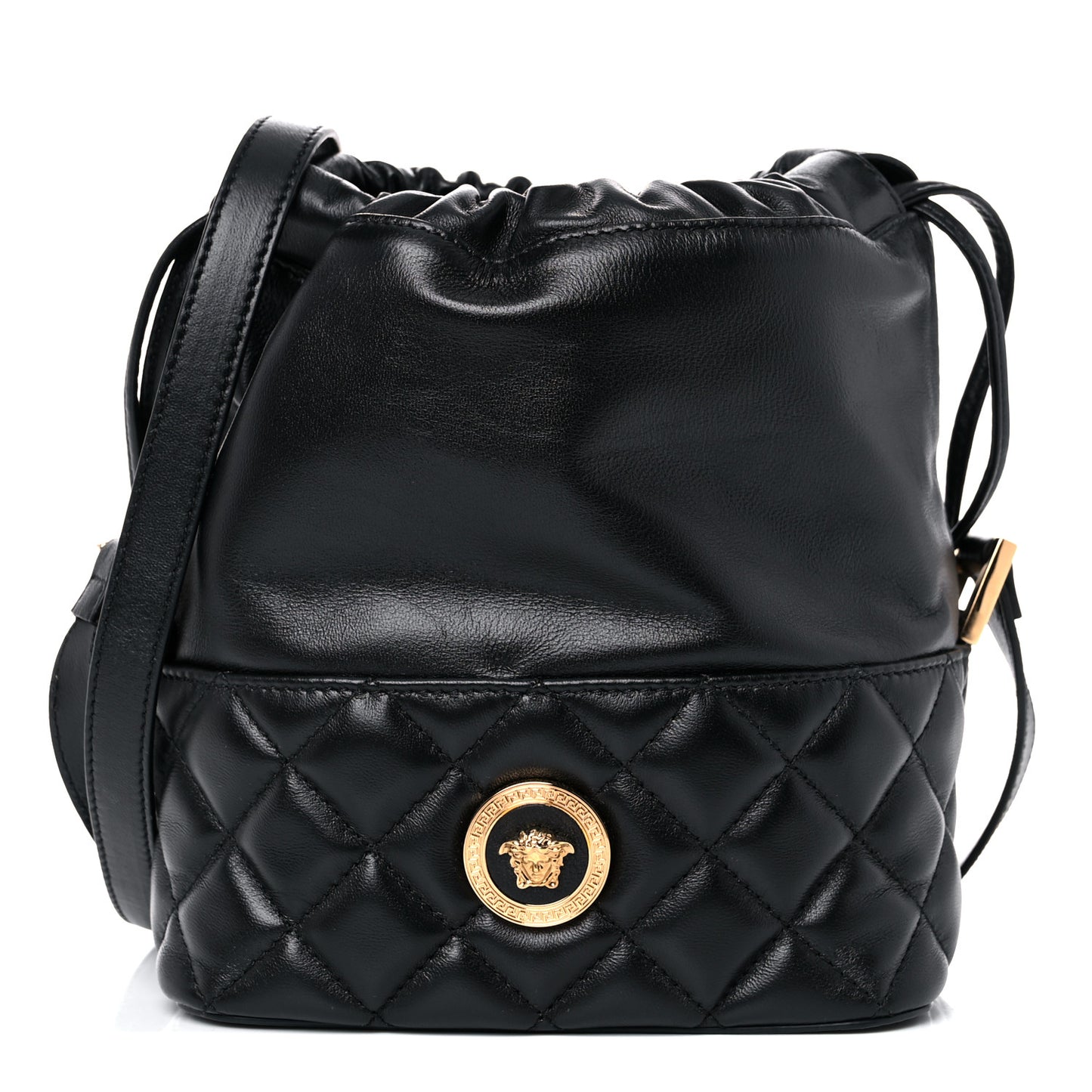 Nappa Quilted Medusa Bucket Bag Black