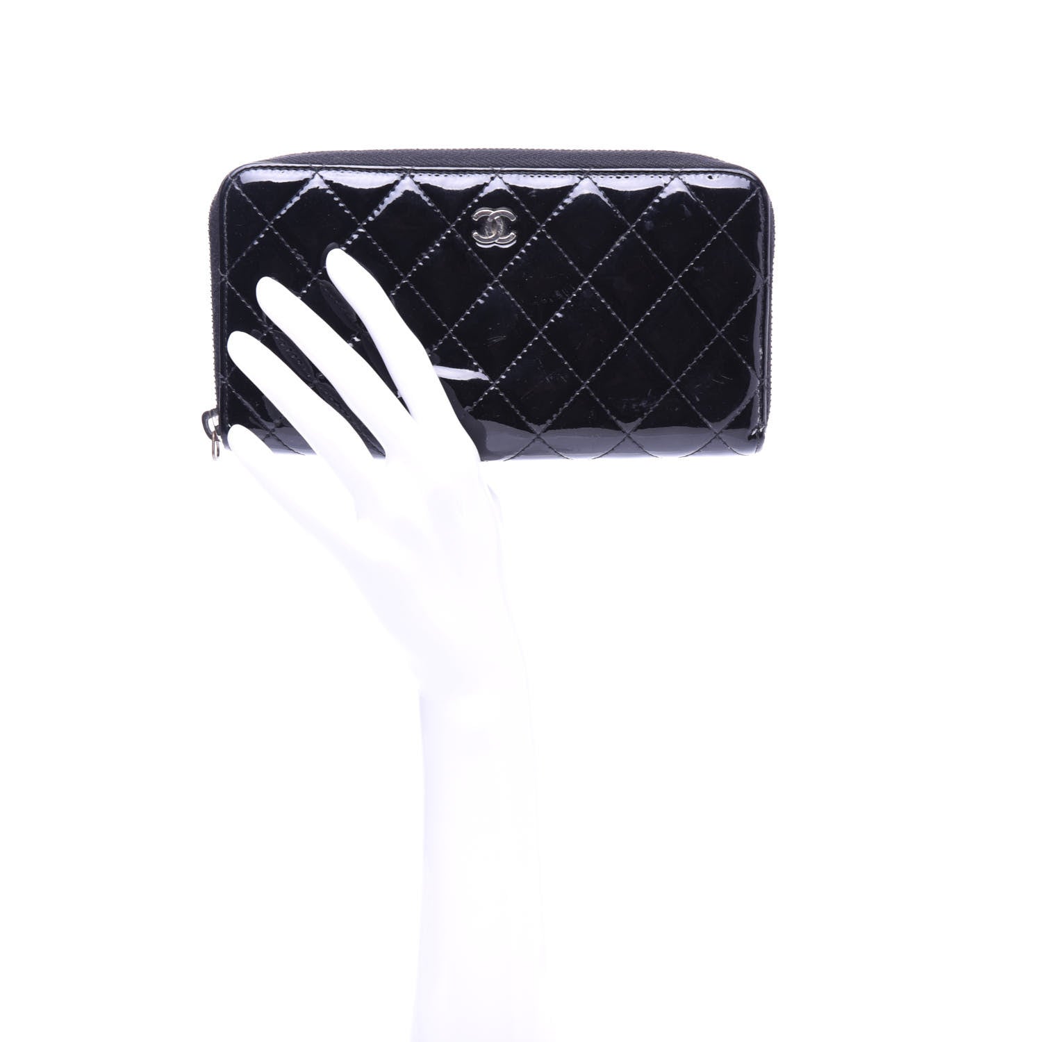 Chanel Patent Quilted Zip Around Wallet Black 2 of 10
