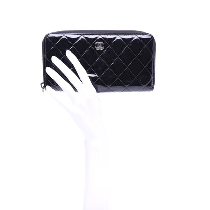 Chanel Patent Quilted Zip Around Wallet Black 2 of 10