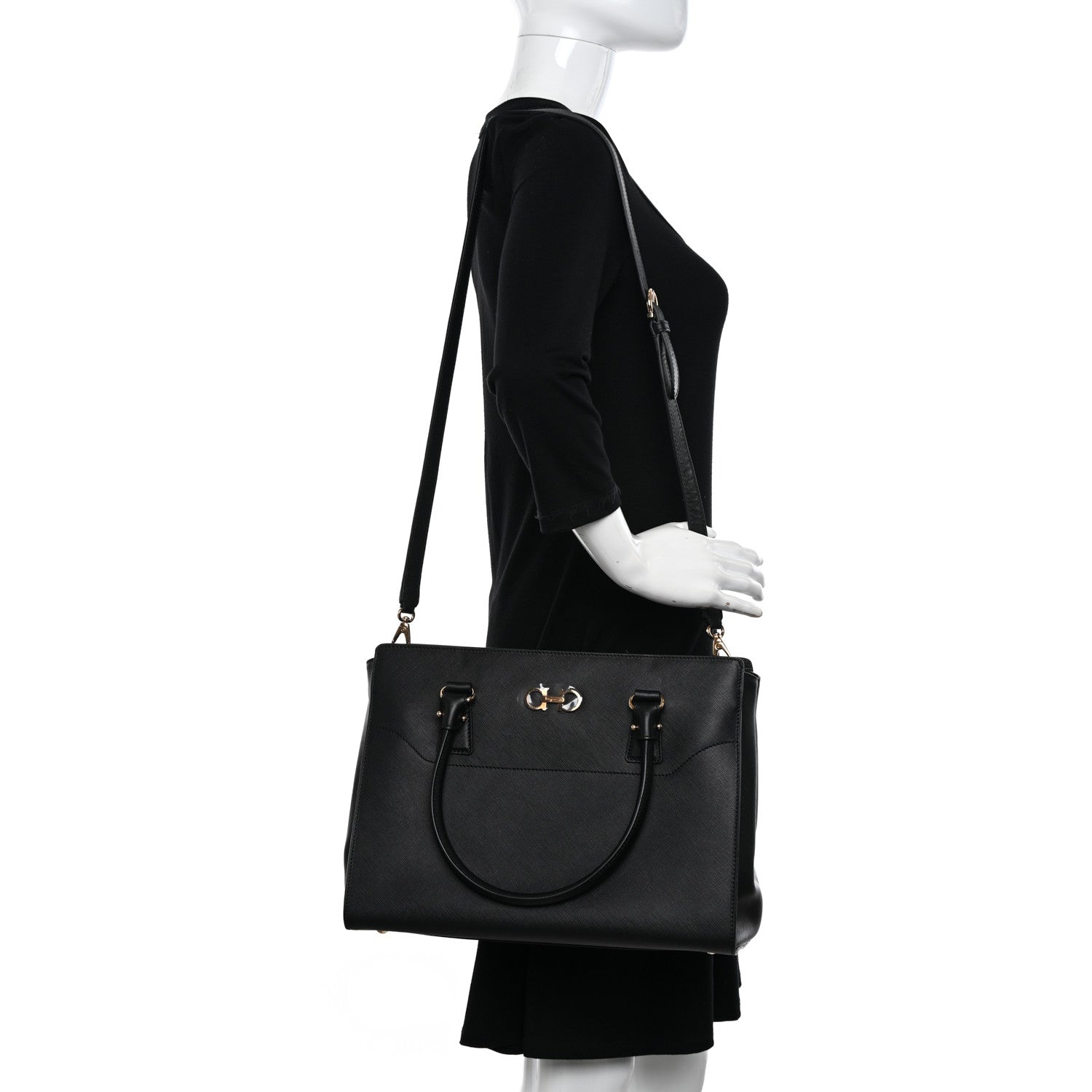 Salvatore Ferragamo Hammered Calfskin Briana Tote Black 2 of 9