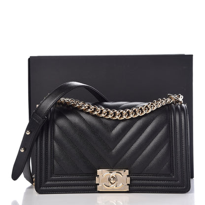Chanel Caviar Chevron Quilted Medium Boy Flap Black 8 of 8