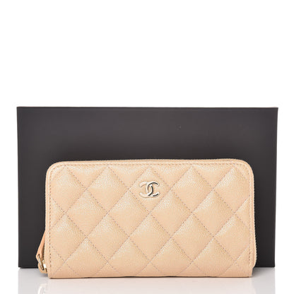 Chanel Iridescent Caviar Quilted Medium Zip Around Wallet Beige 9 of 9