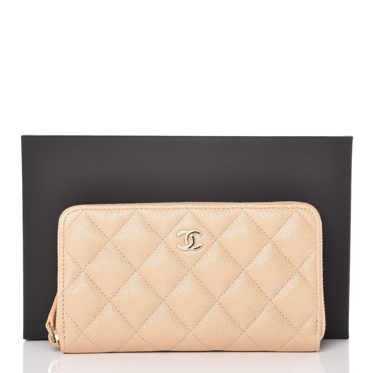 Chanel Iridescent Caviar Quilted Medium Zip Around Wallet Beige 9 of 9
