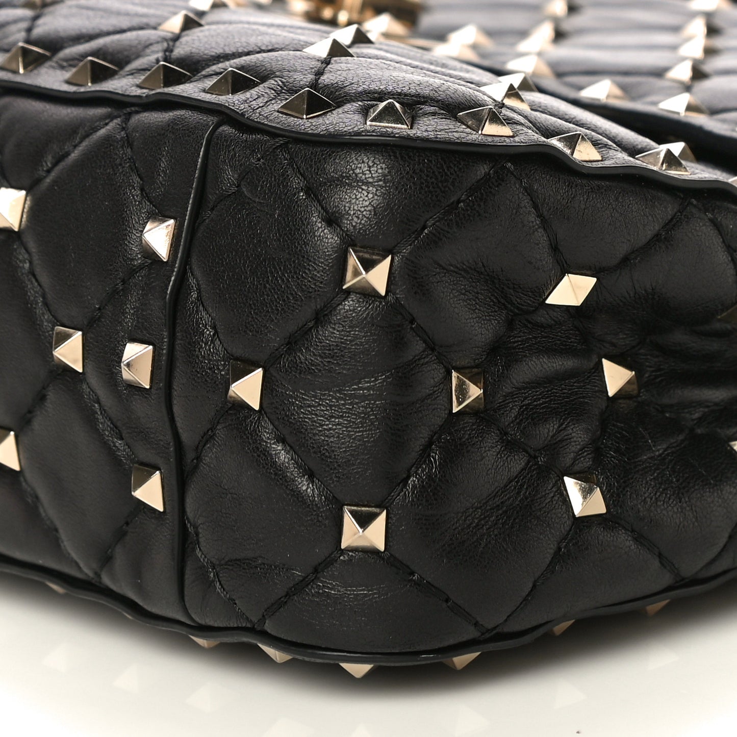 Lambskin Medium Rockstud Spike Shoulder Bag Black