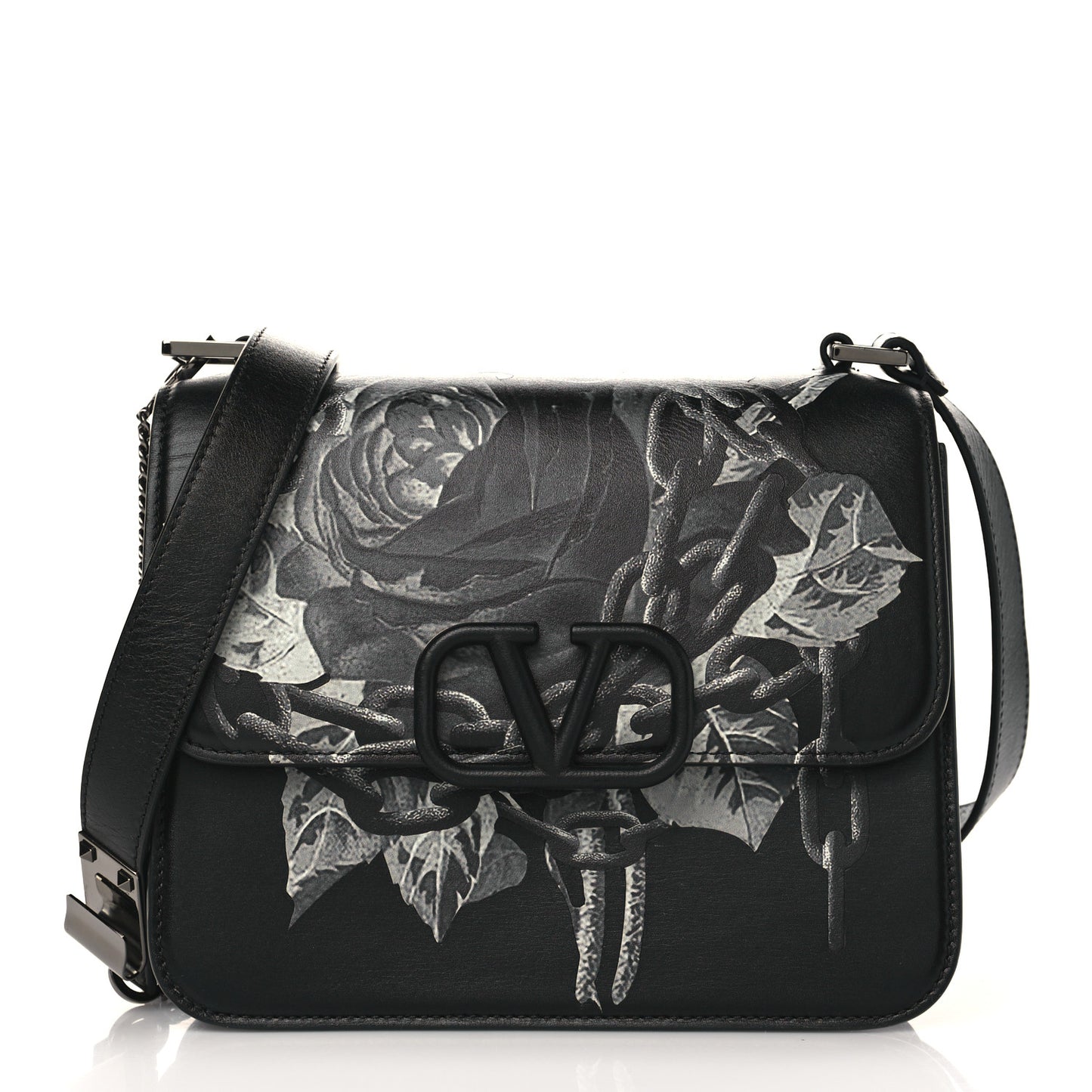 X UNDERCOVER Smooth Calfskin Rose Print VSling Shoulder Bag Black