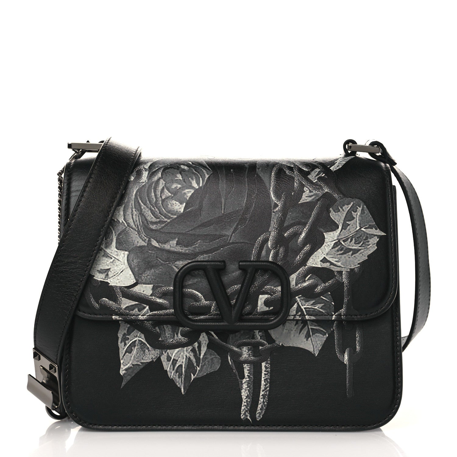 Valentino Garavani X UNDERCOVER Smooth Calfskin Rose Print VSling Shoulder Bag Black 1 of 9
