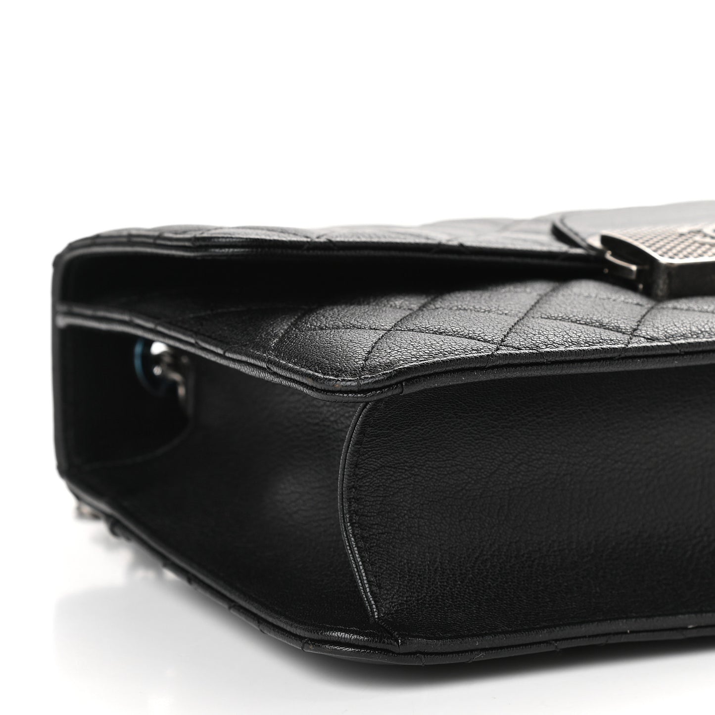 Goatskin Quilted Small CC University Top Handle Flap Black