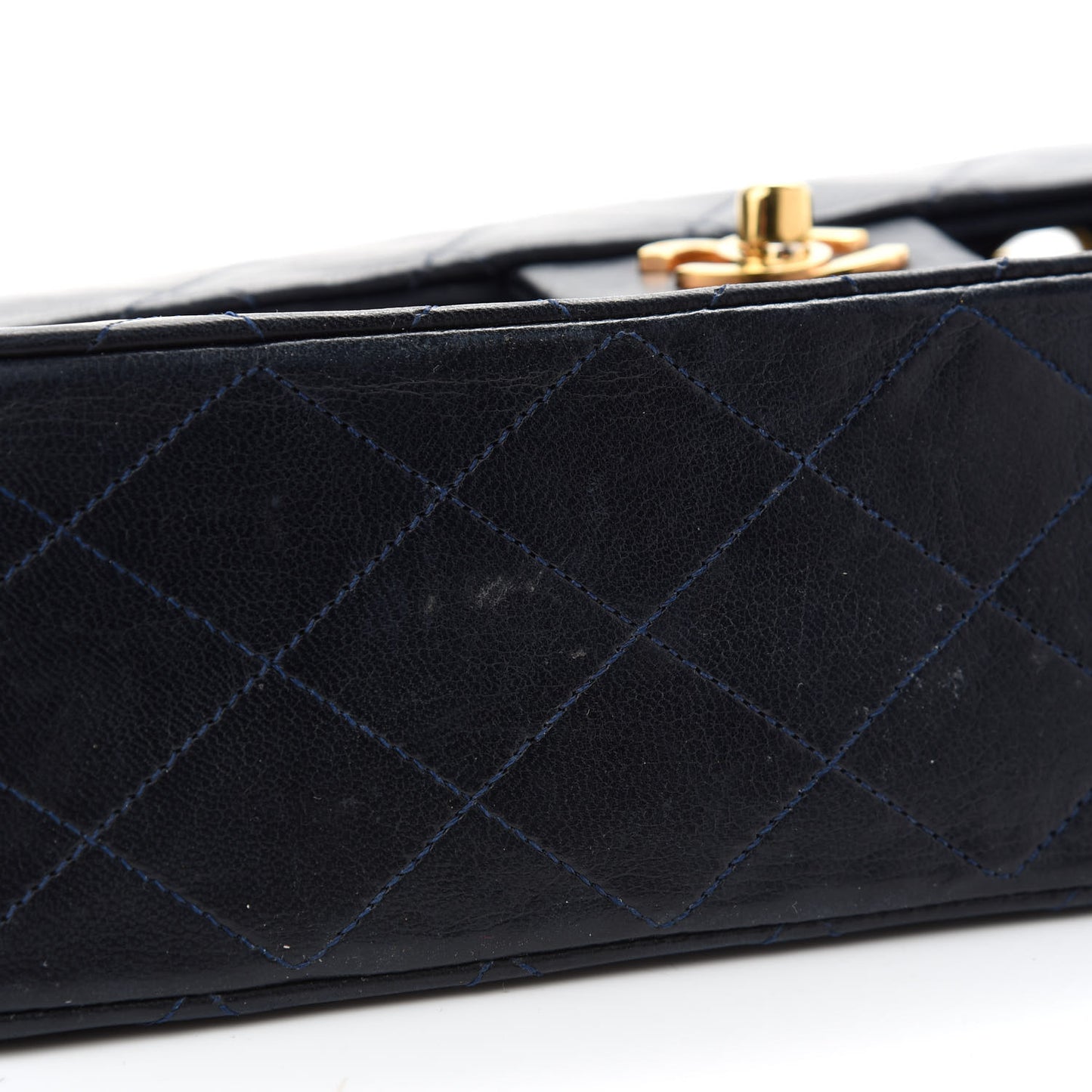 Lambskin Quilted Medium Double Flap Navy