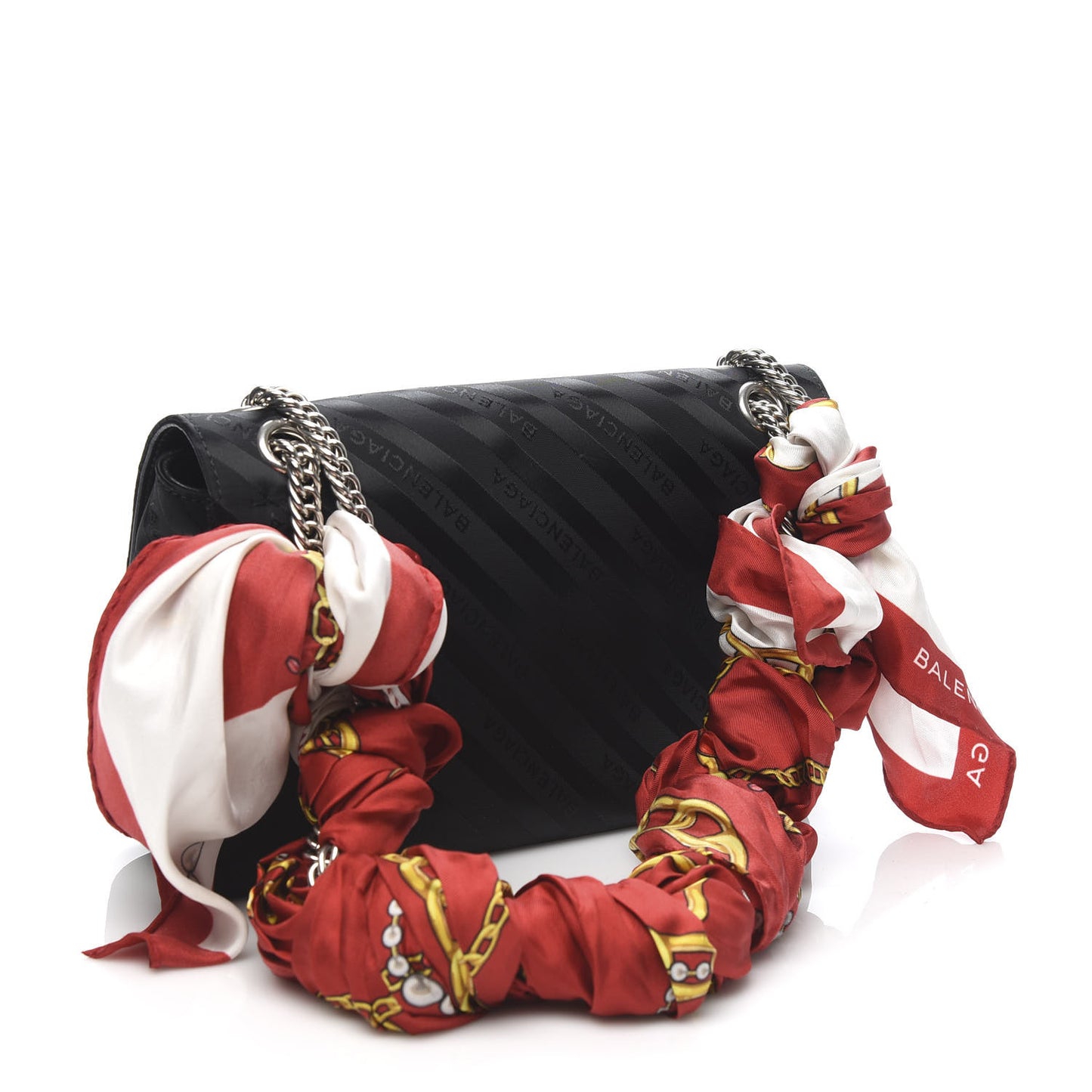 Nylon Jacquard Diagonal Logo Medium Scarf Lock Chain Shoulder Bag Black Red