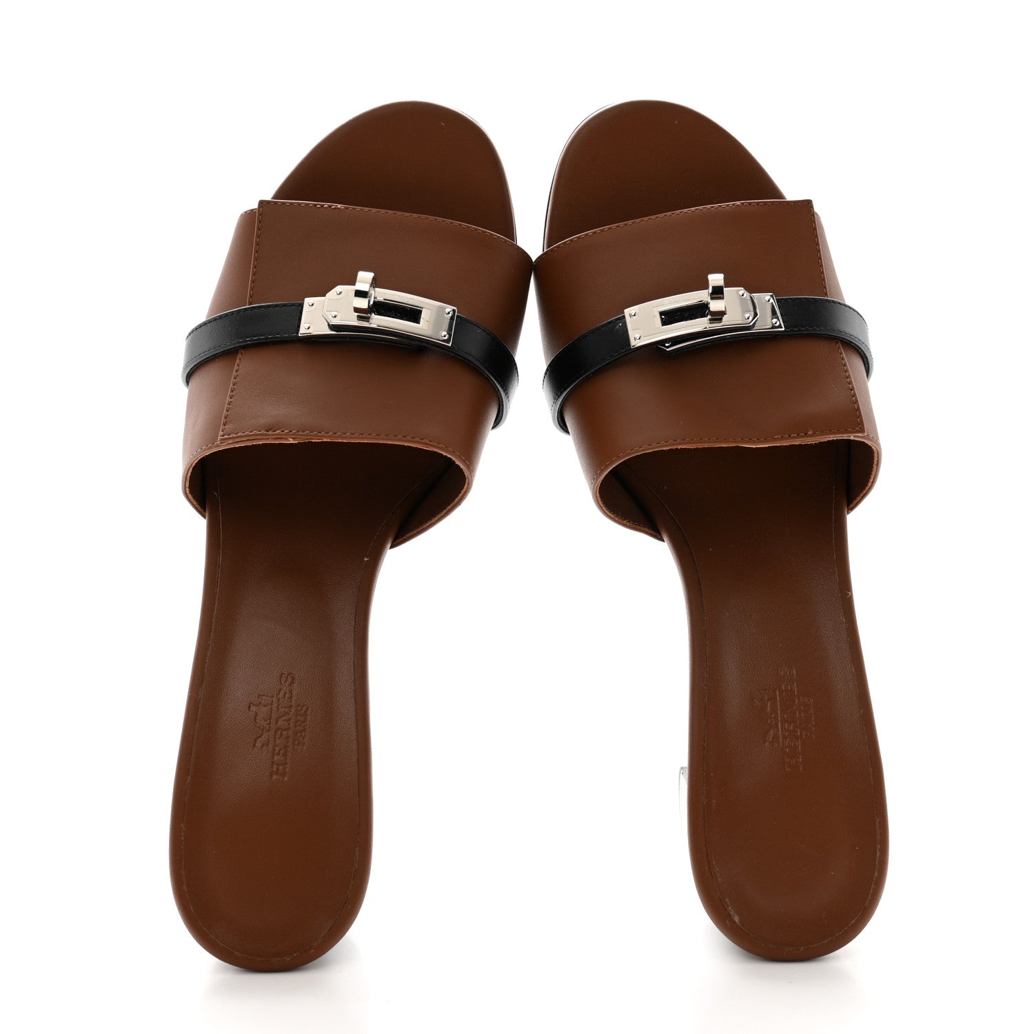 Hermes Calfskin Gigi 50 Sandals 39.5 Gold Black 2 of 9