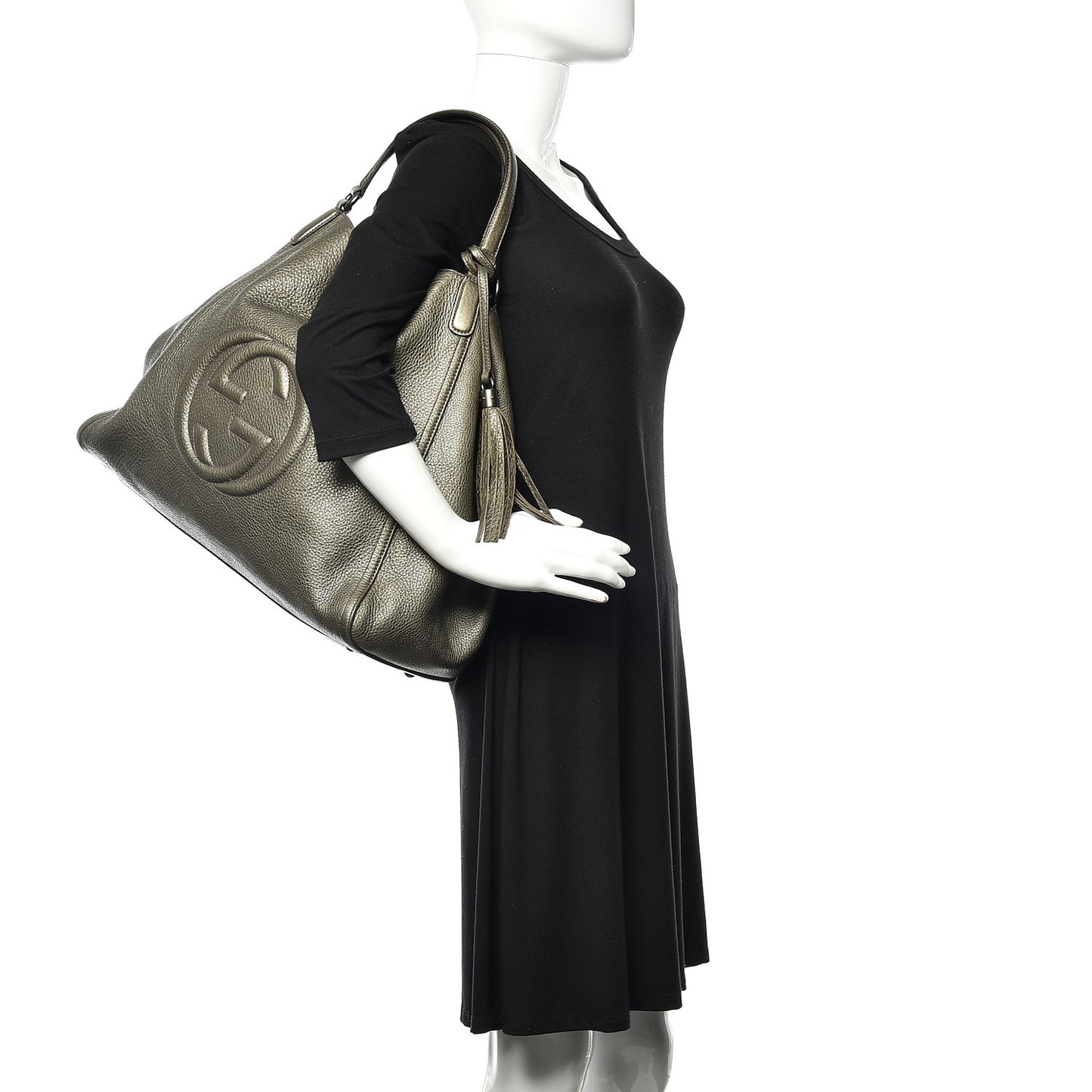 Metallic Pebbled Calfskin Large Soho Shoulder Bag Sasso