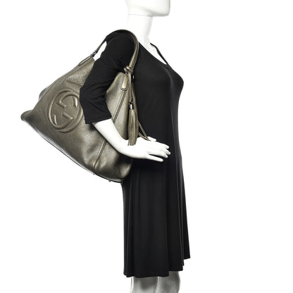 Gucci Metallic Pebbled Calfskin Large Soho Shoulder Bag Sasso 2 of 11