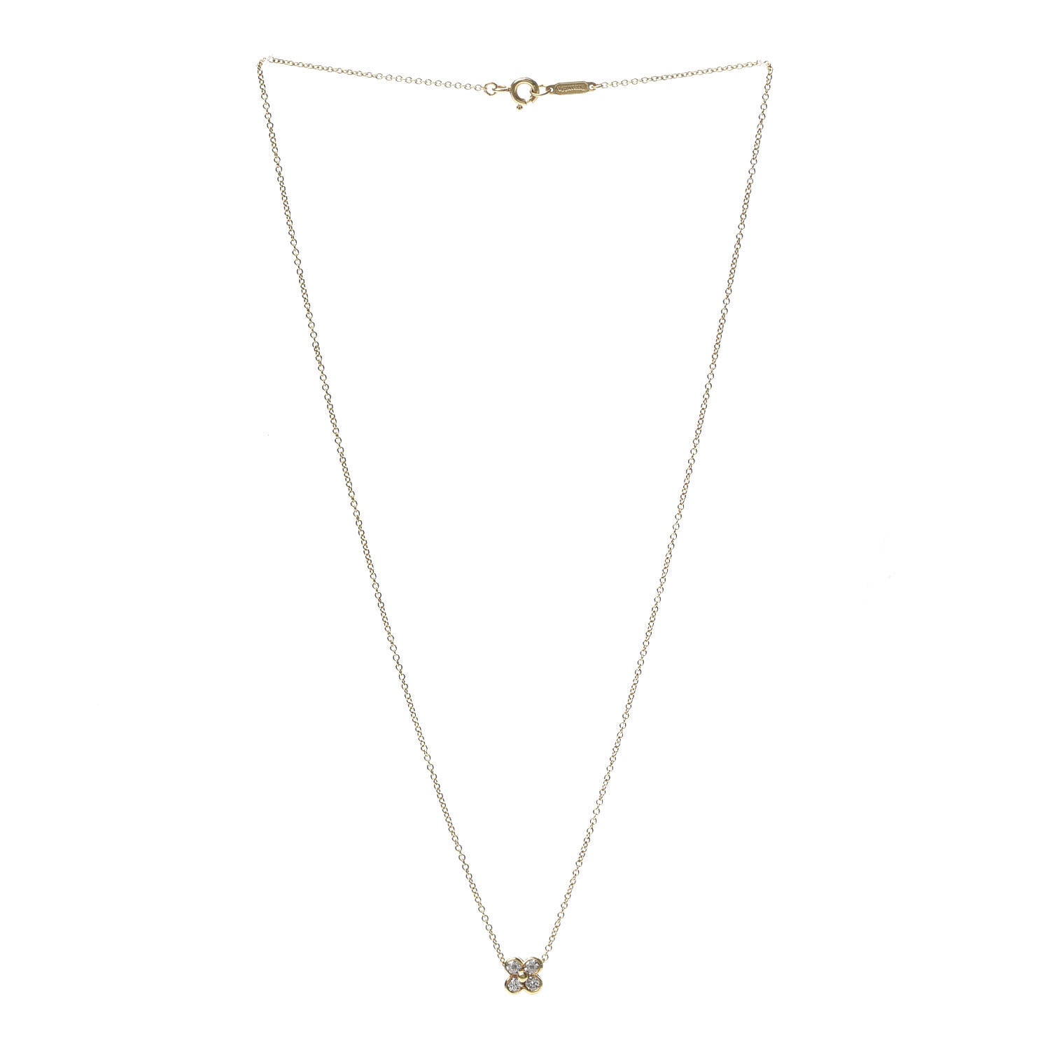 Tiffany 18K Yellow Gold Diamond Flower Pendant Necklace 3 of 5