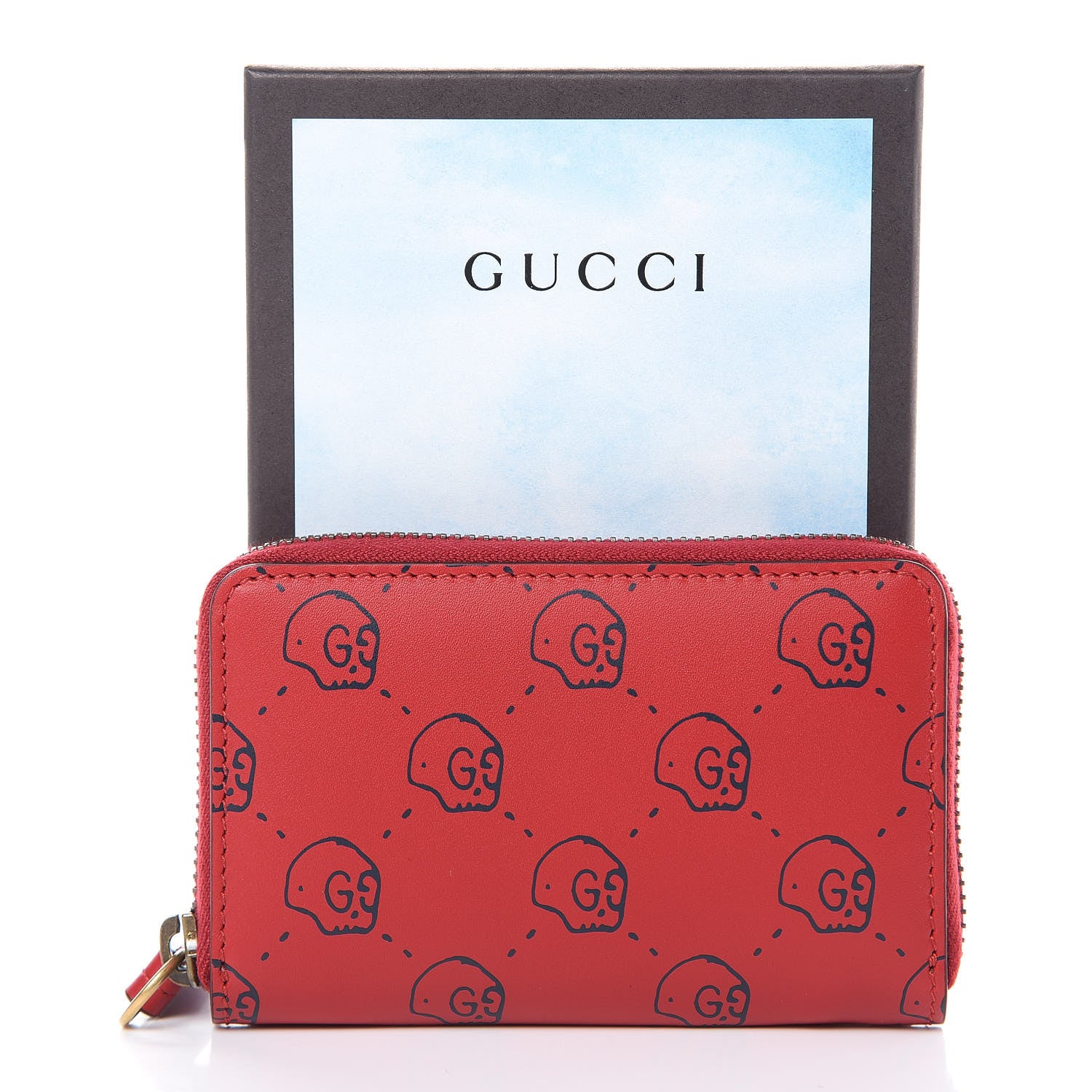 Gucci Calfskin GucciGhost Hamlet Skull Zip Around Card Case Hibiscus Red 7 of 7