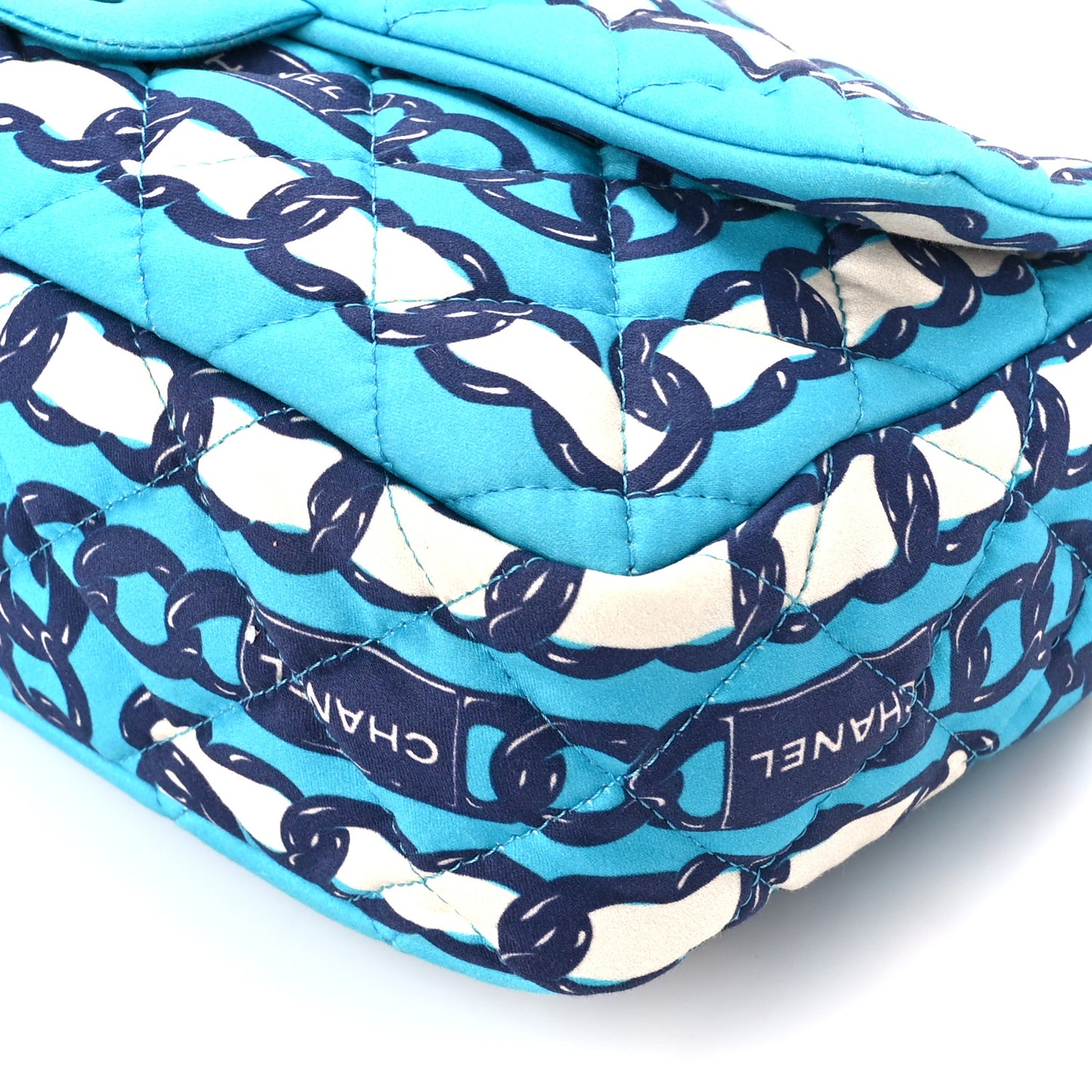 Silk Chain Printed Medium Single Flap Blue