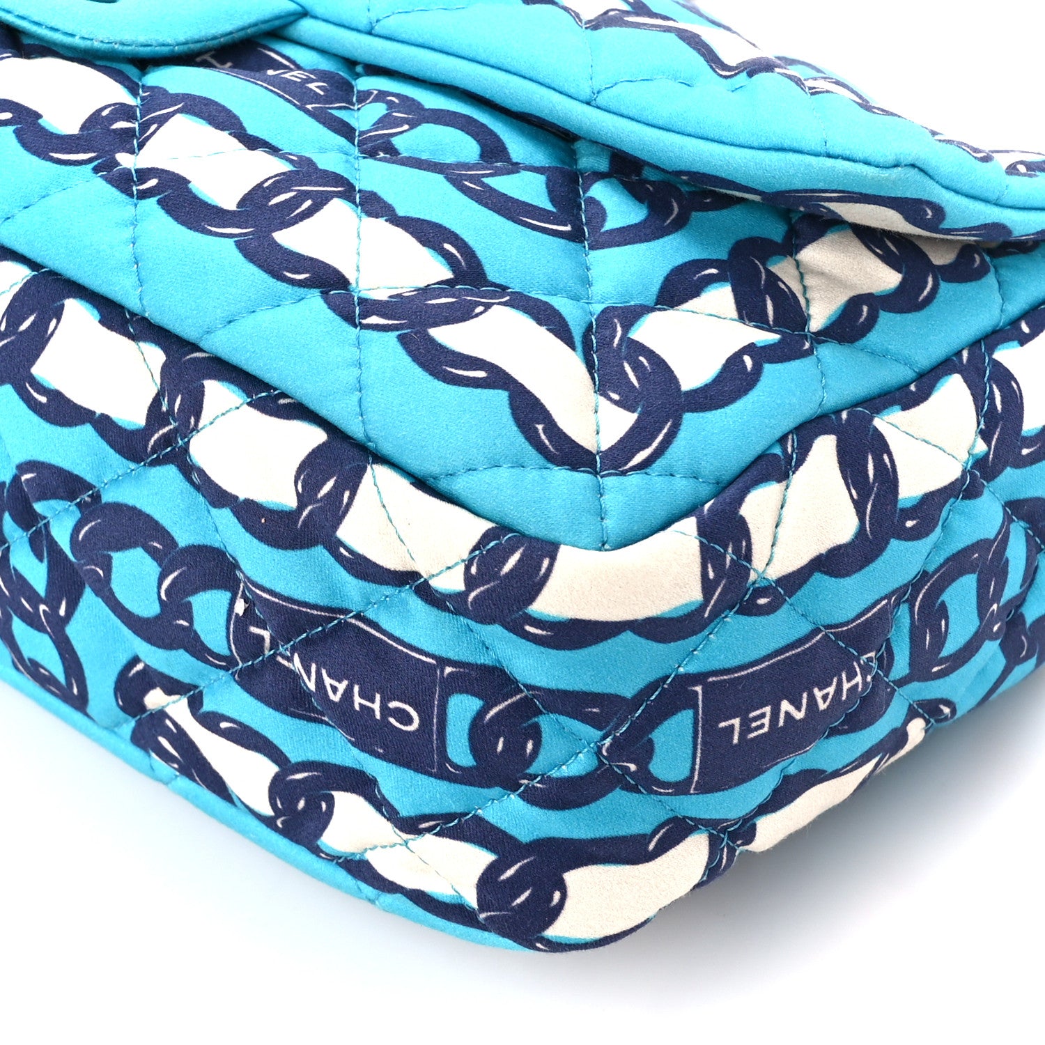 Chanel Silk Chain Printed Medium Single Flap Blue 11 of 11