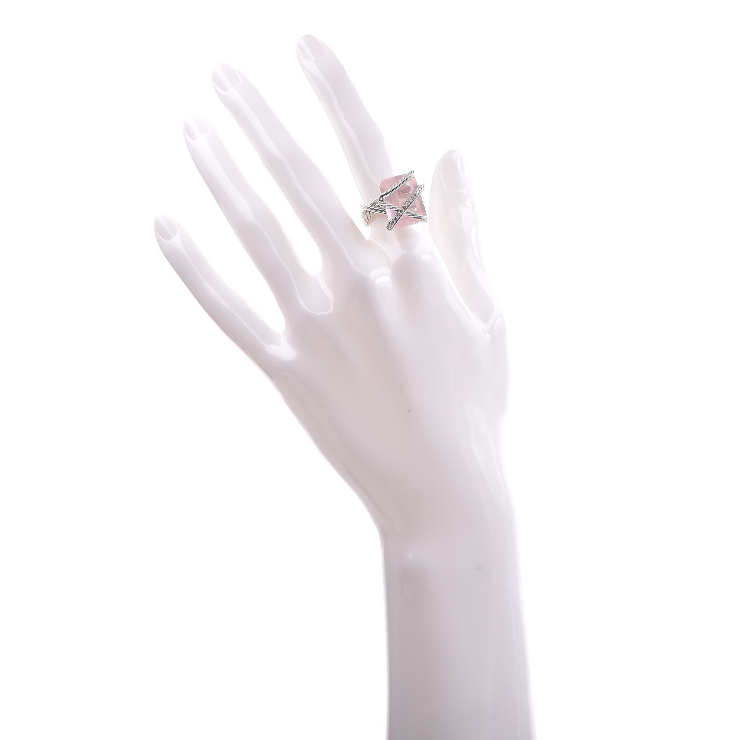 David Yurman Sterling Silver Diamond Rose Quartz 15mm Cable Wrap Ring 59.1 6 2 of 4
