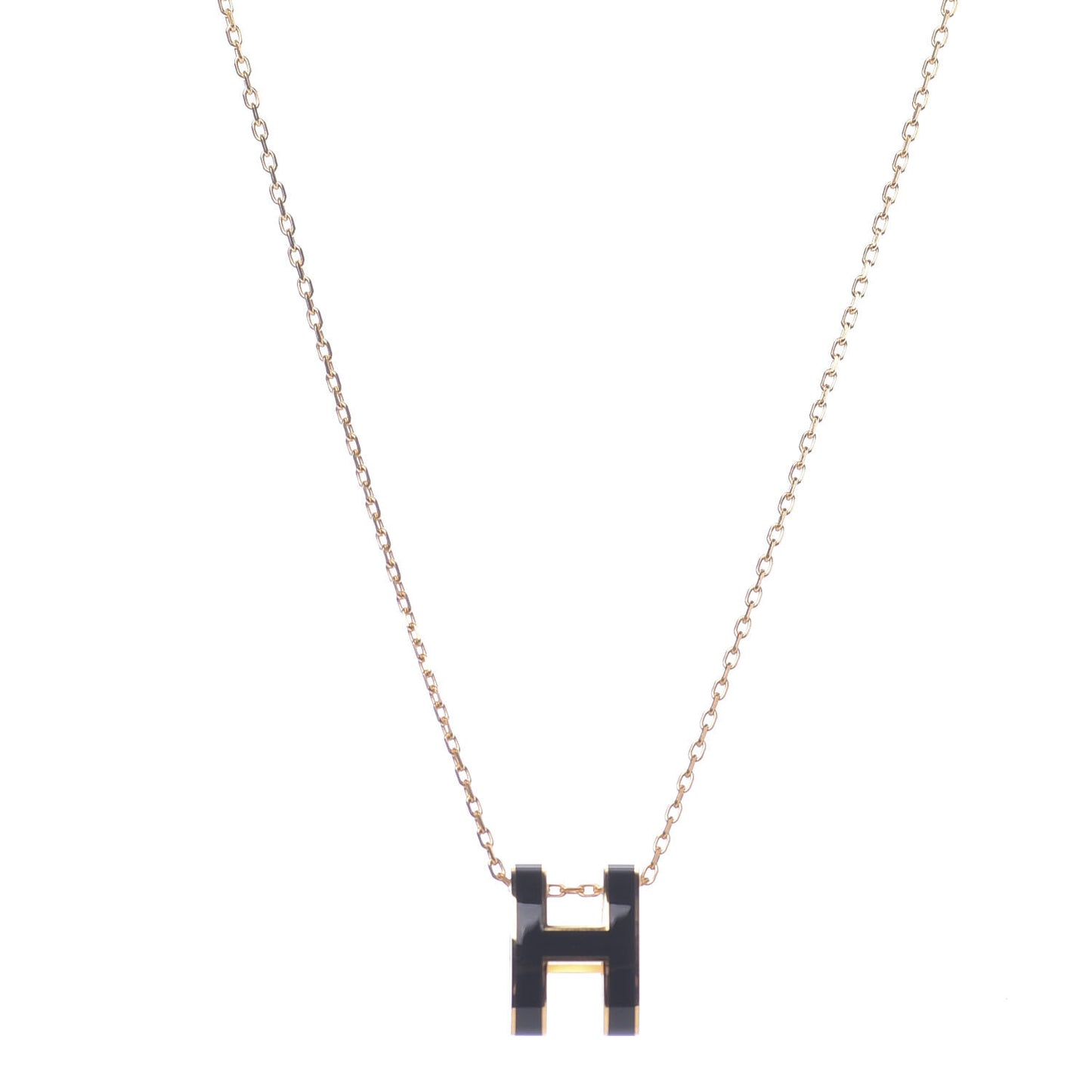 Lacquered Gold Pop H Pendant Necklace Black