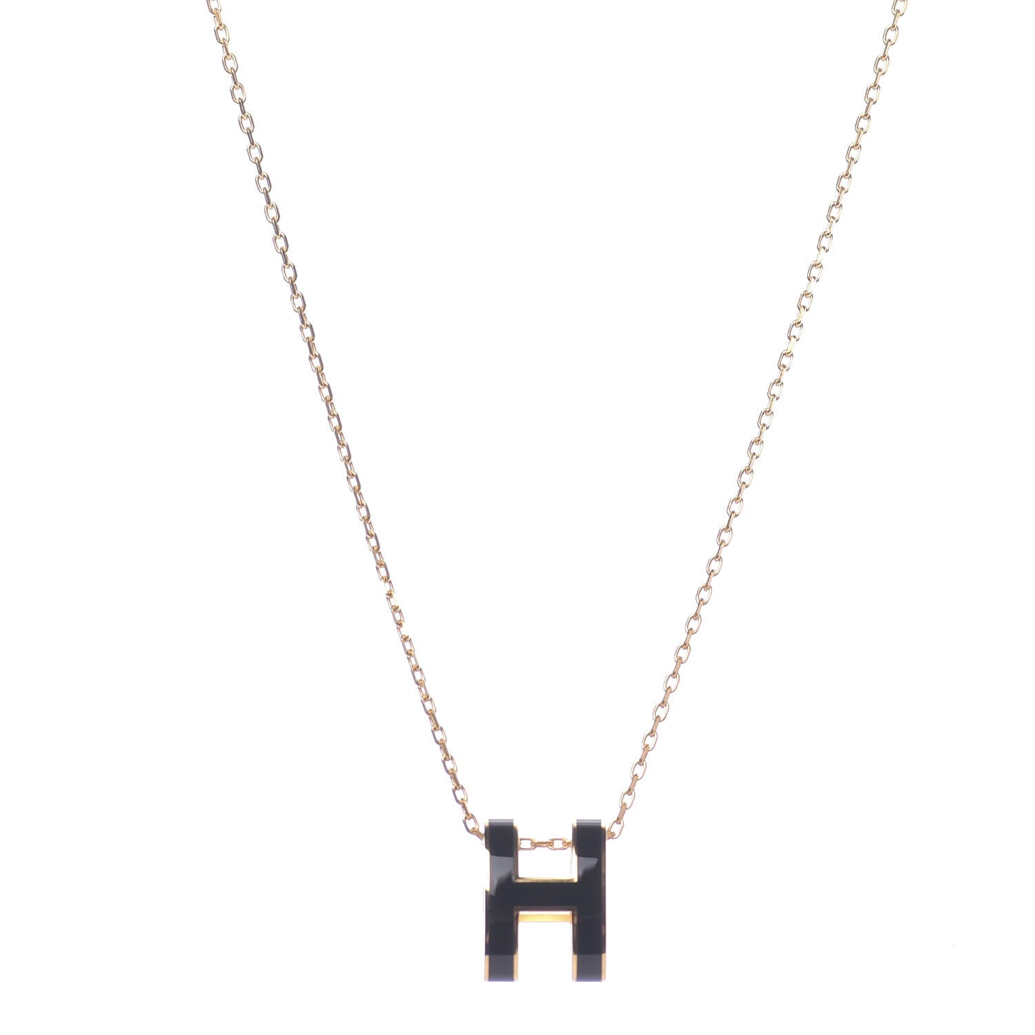 Hermes Lacquered Gold Pop H Pendant Necklace Black 1 of 7