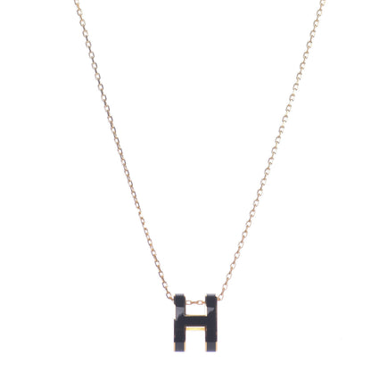 Hermes Lacquered Gold Pop H Pendant Necklace Black 1 of 7