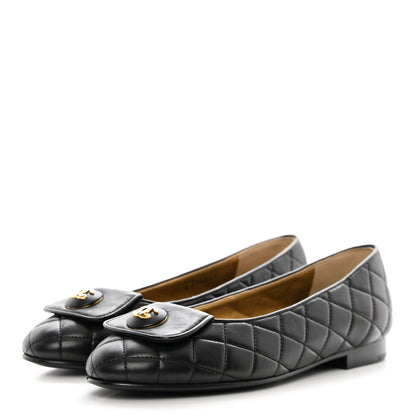 Chanel Lambskin Quilted CC Ballerina Flats 38 Black 3 of 12