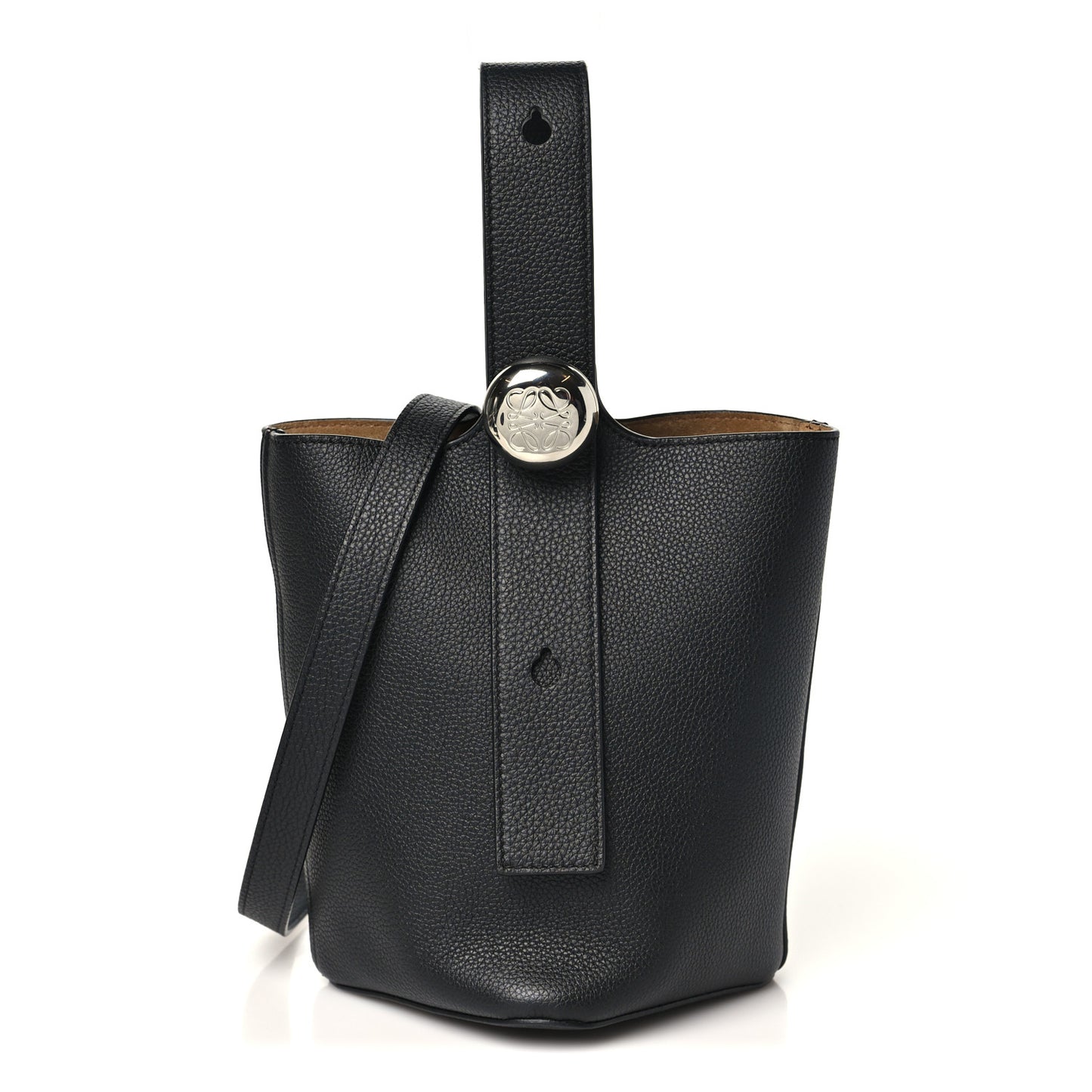 Soft Grained Calfskin Mini Pebble Bucket Bag Black