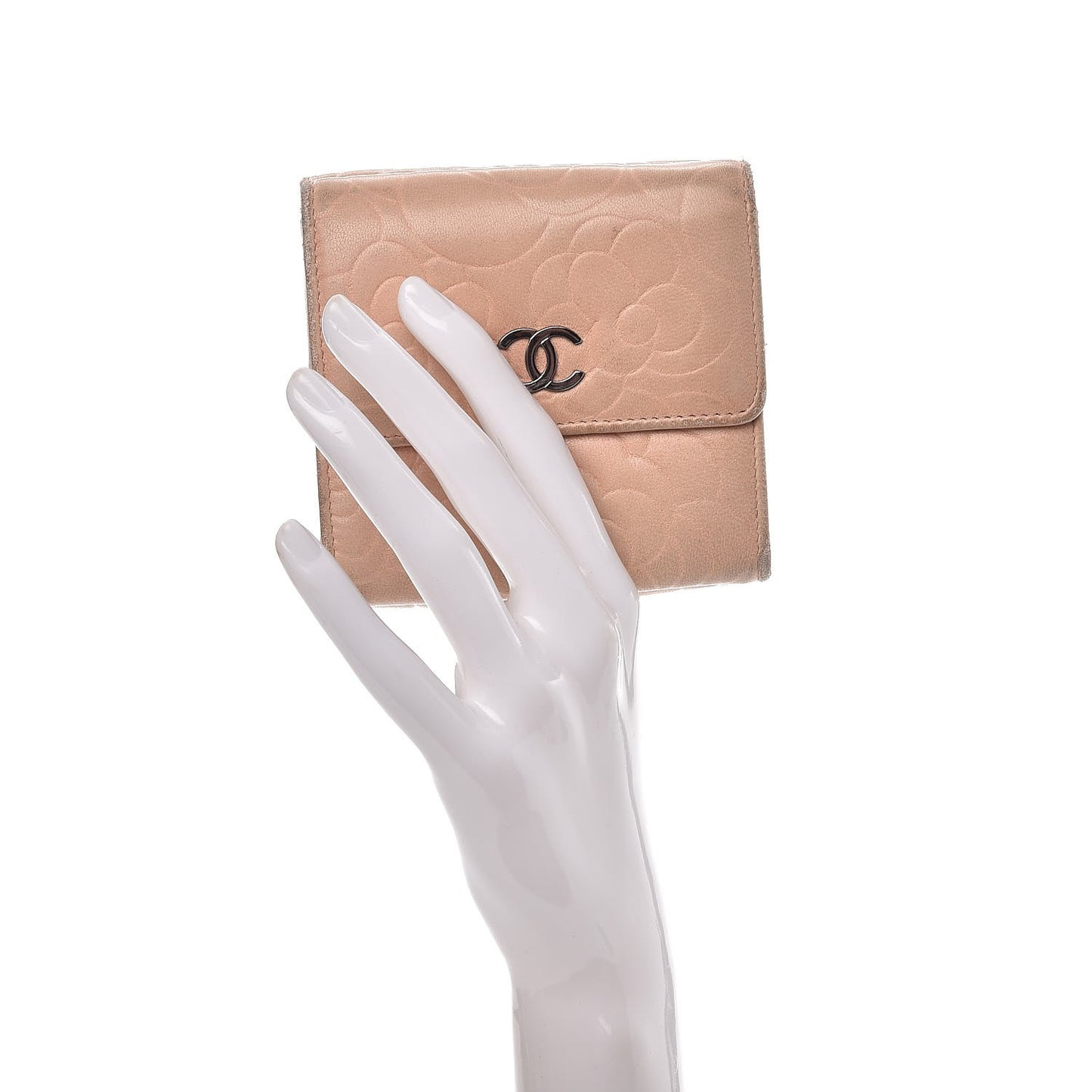 Lambskin Camellia Embossed Small Double Wallet Pink