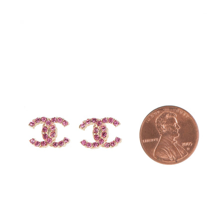 Chanel Crystal CC Earrings Gold Pink 2 of 4