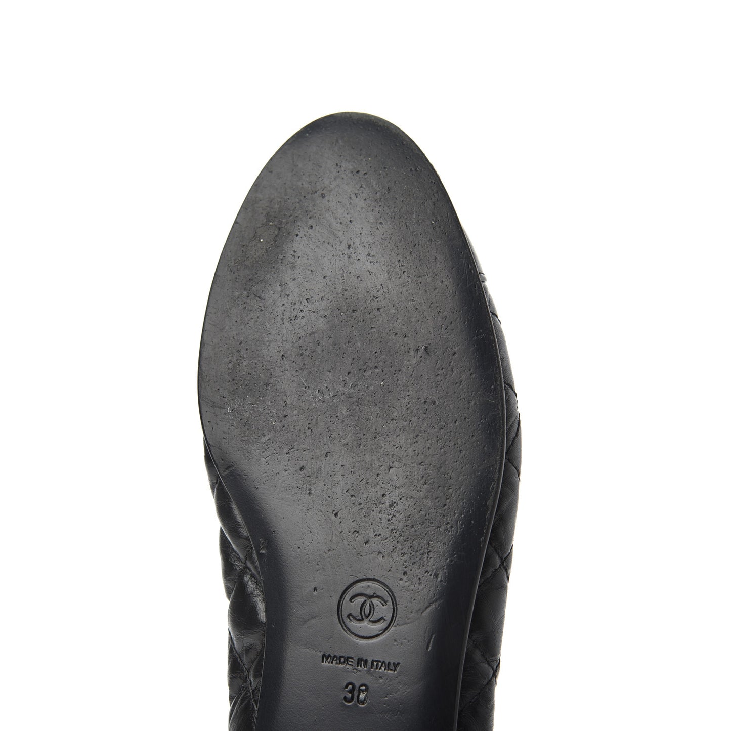 Aged Calfskin Quilted CC Cap Toe Ballerina Flats 38 Black