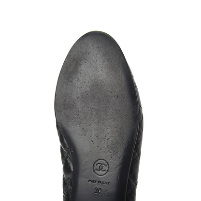 Chanel Aged Calfskin Quilted CC Cap Toe Ballerina Flats 38 Black 23 of 25