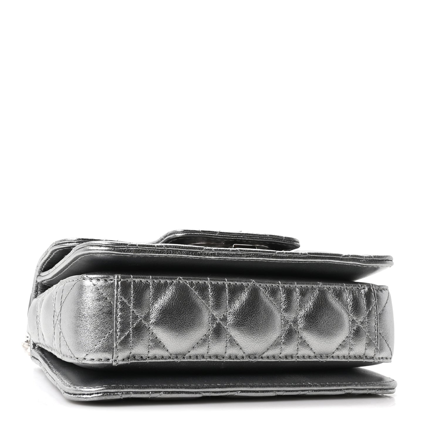 Metallic Lambskin Cannage Mini Jolie Top Handle Bag Silver