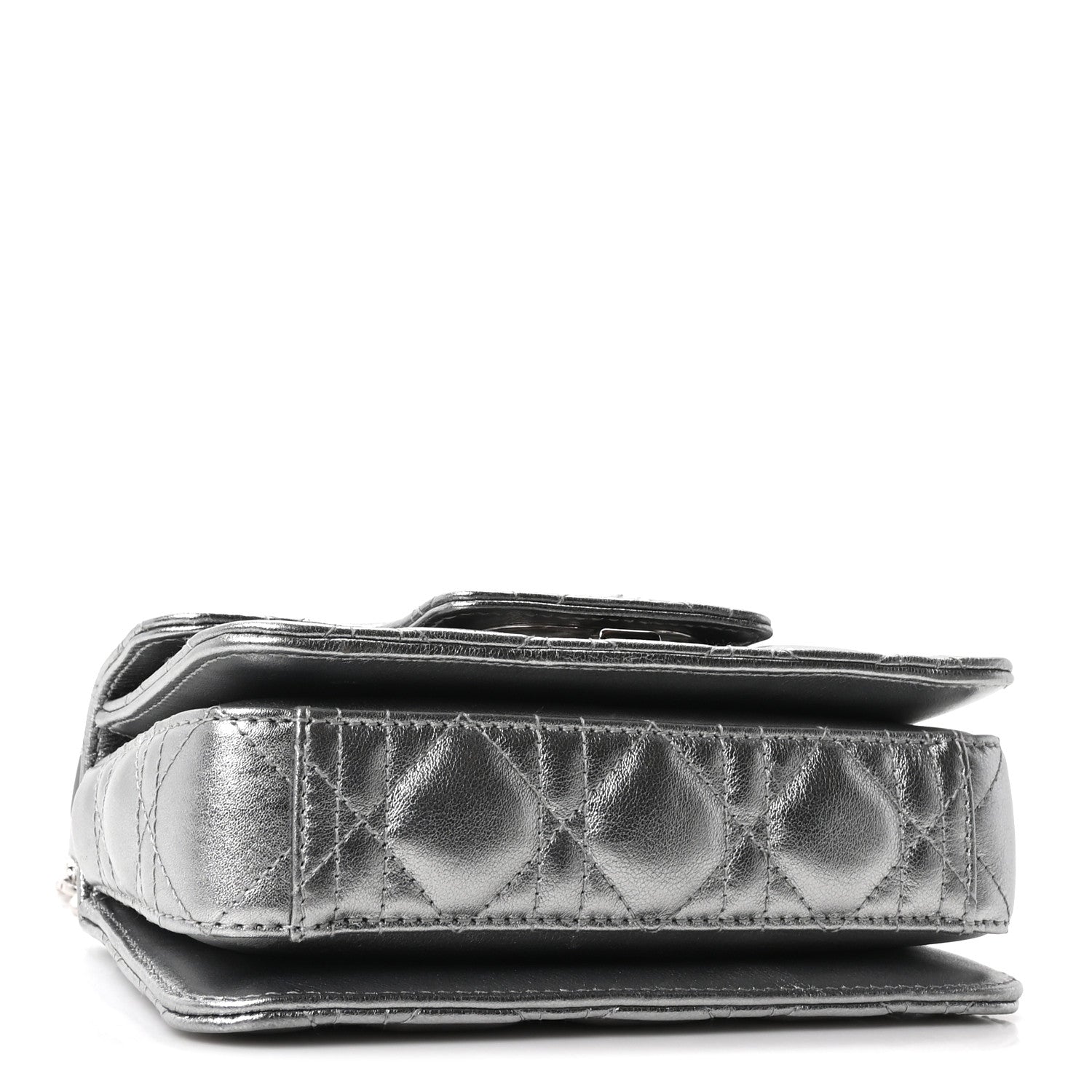 Christian Dior Metallic Lambskin Cannage Mini Jolie Top Handle Bag Silver 4 of 10