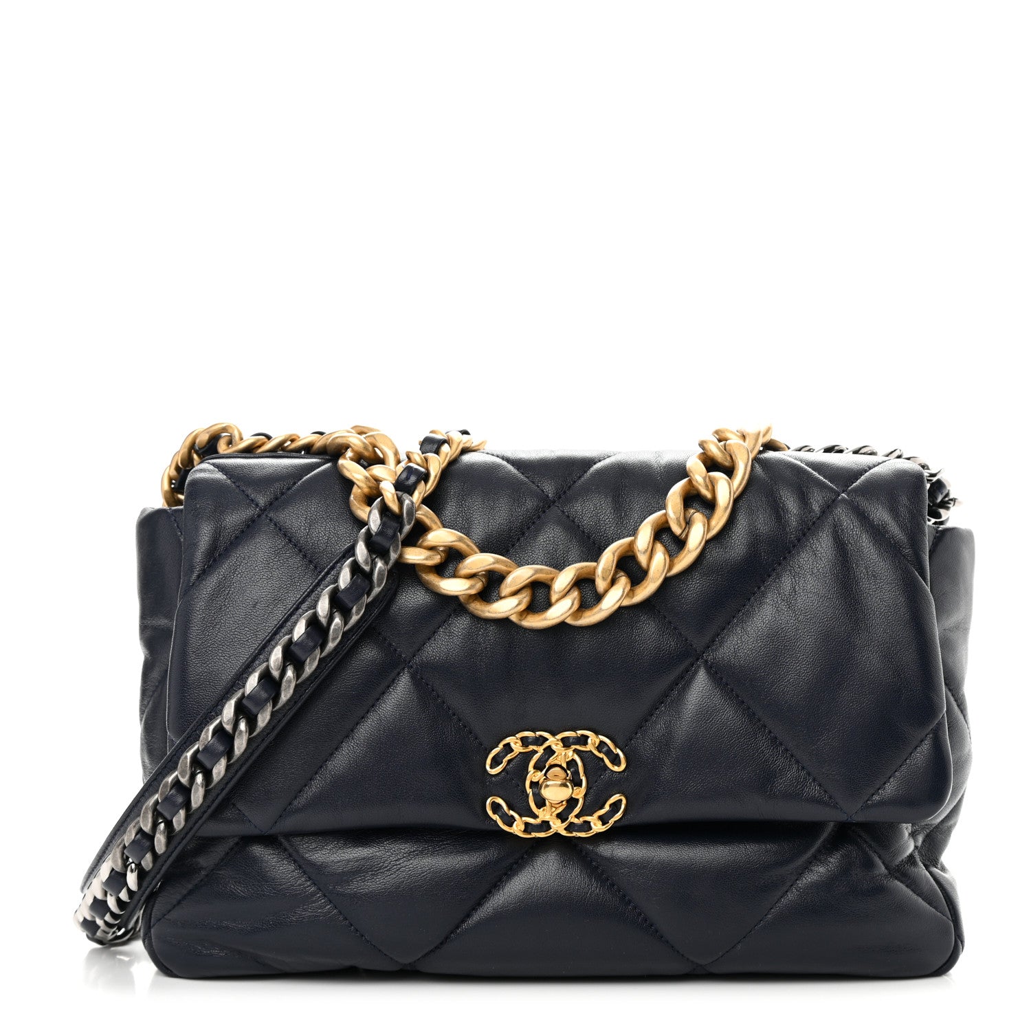Chanel Goatskin Quilted Large Chanel 19 Flap Navy Blue 1 of 11
